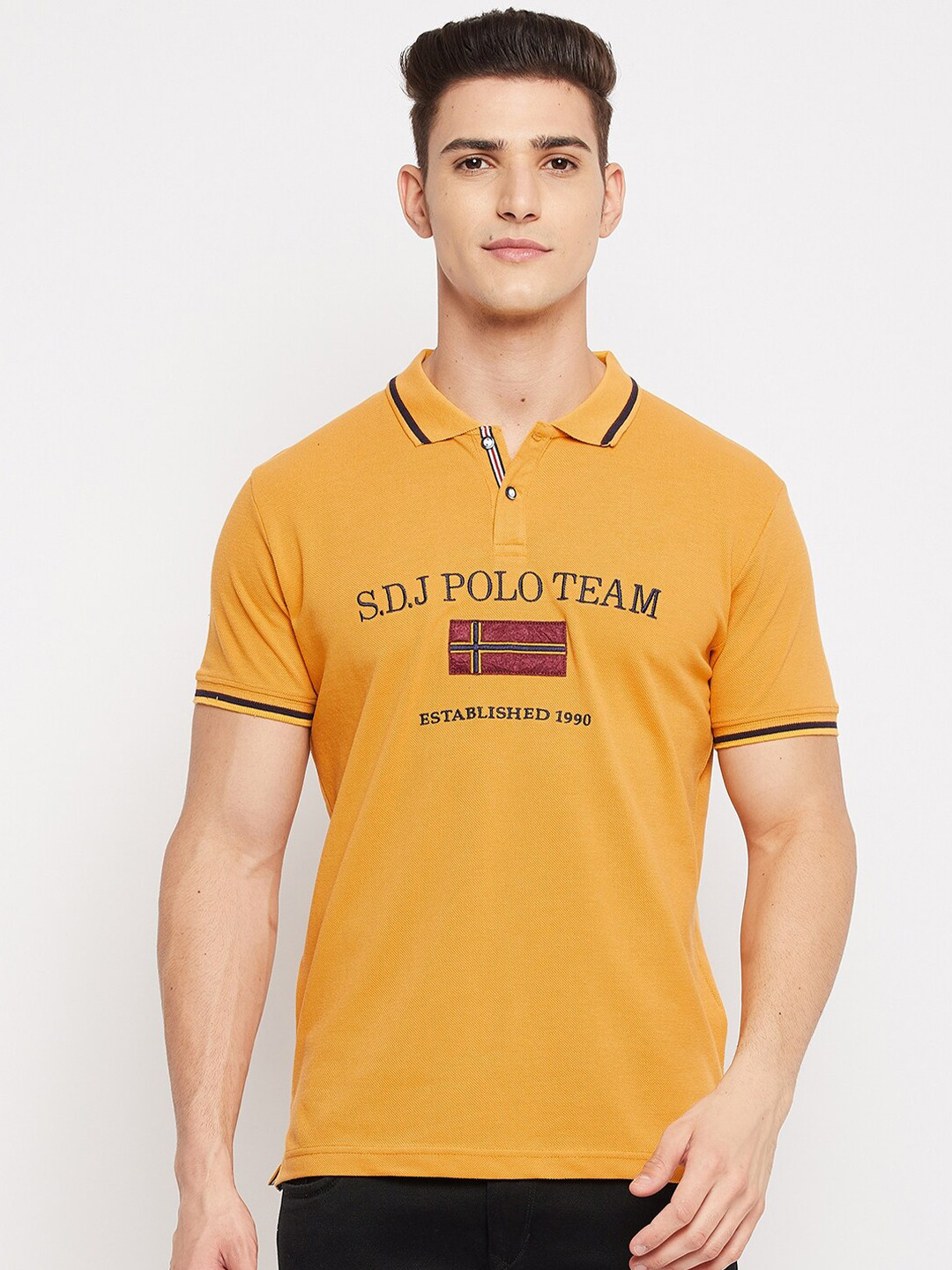 

Duke Men Yellow Typography Polo Collar Slim Fit T-shirt