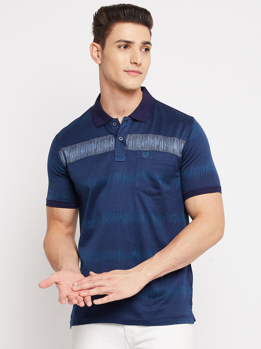 

Duke Men Blue Printed Polo Collar T-shirt