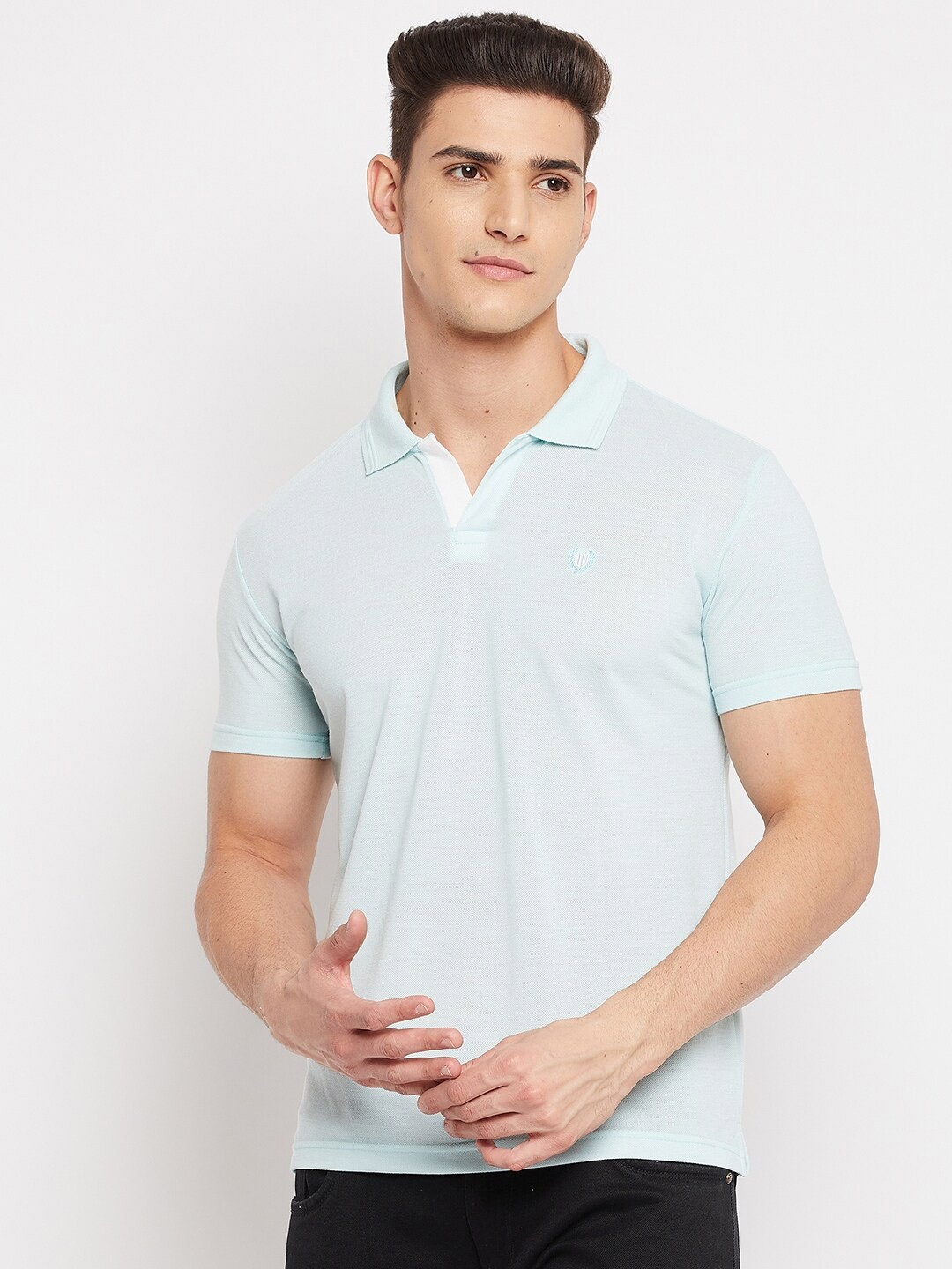 

Duke Men Light Blue Solid Polo Collar Slim Fit T-shirt