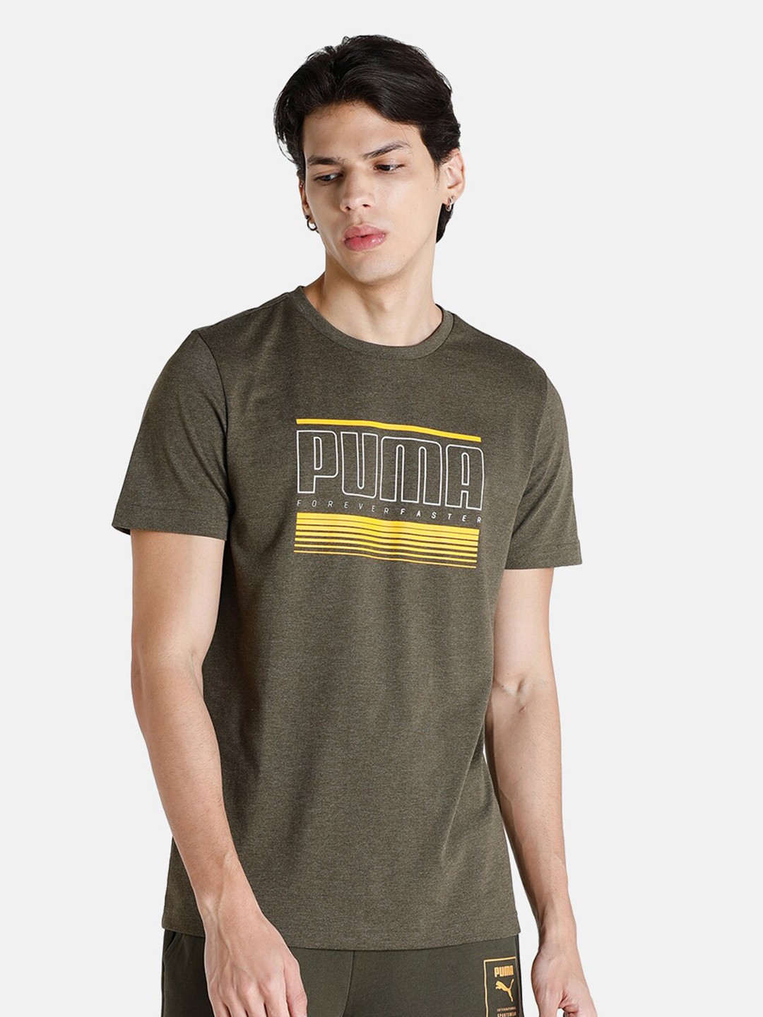 

Puma Men Green Brand Logo Printed Slim Fit Cotton T-shirt
