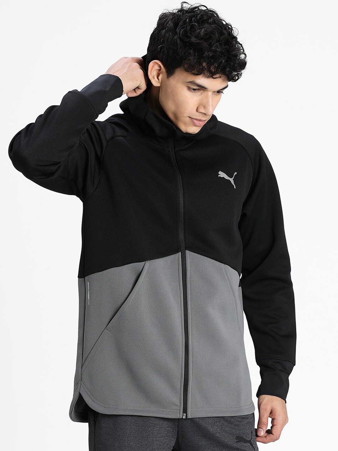 

Puma Men Black Grey Colourblocked Training or Gym Sporty Track Jacket