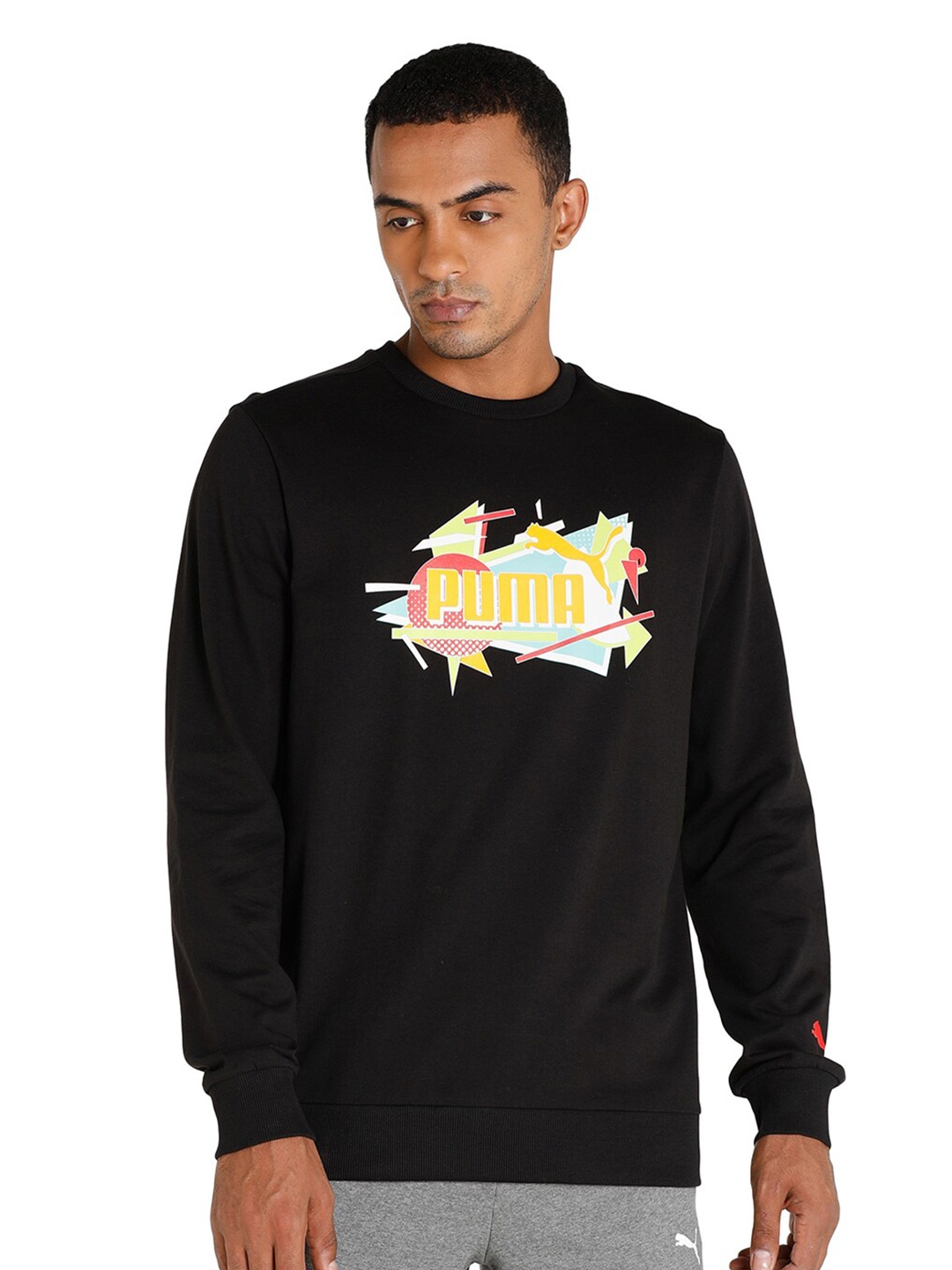 

Puma Men Black Graphic Printed Crew Sweatshirt