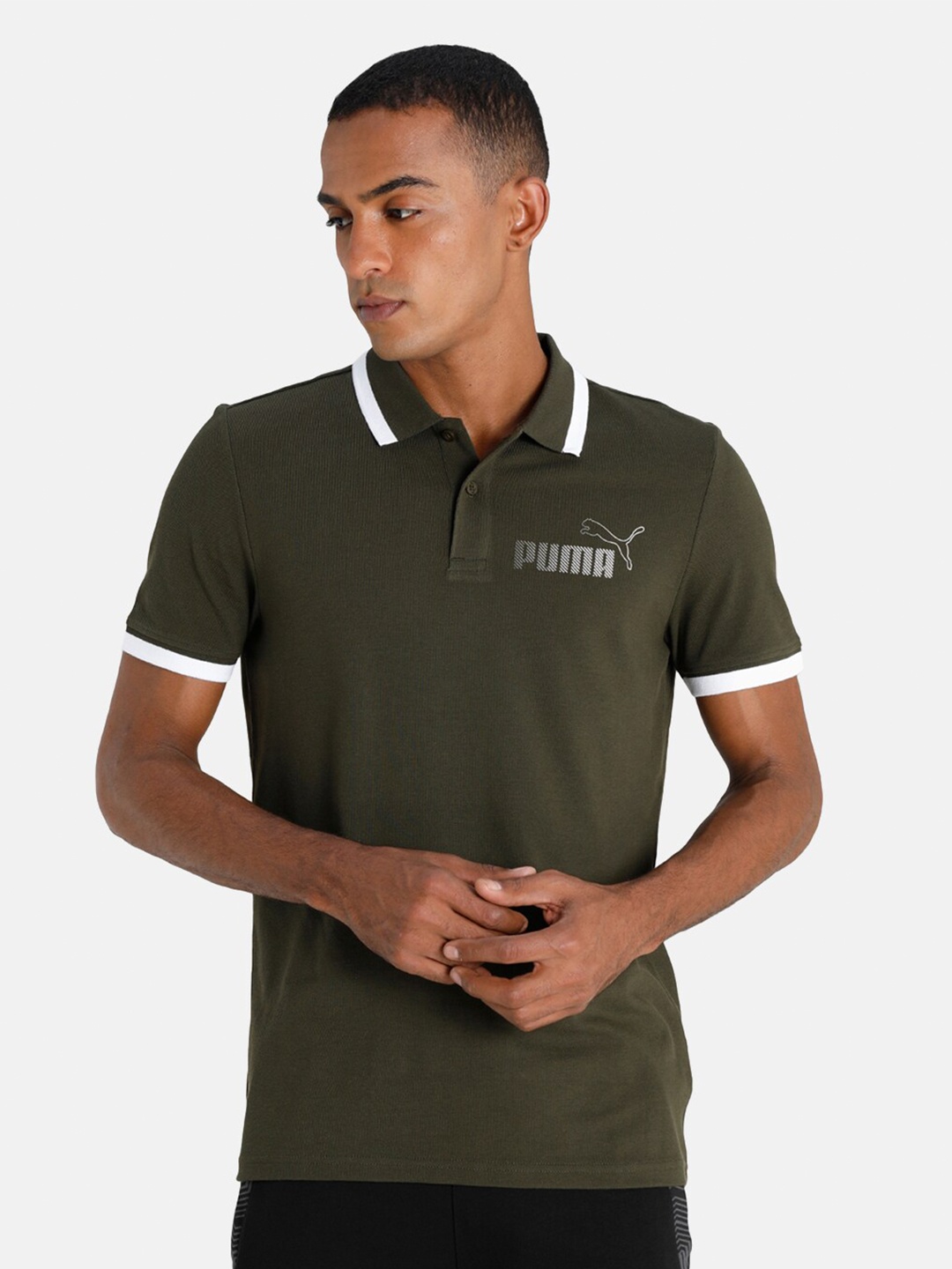 

Puma Men Green Brand Logo Polo Collar Tipping Slim Fit T-shirt