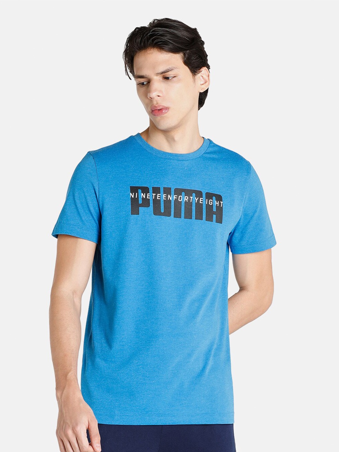

Puma Men Blue Typography Printed Slim Fit Cotton T-shirt