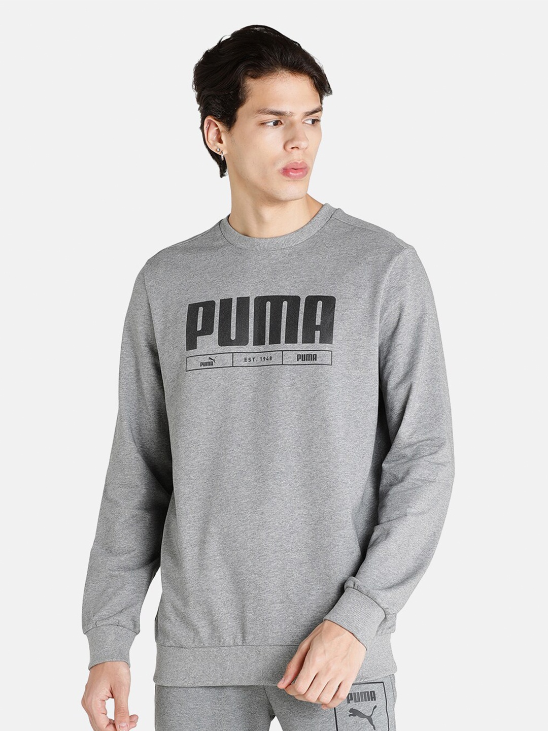 

Puma Men Regular Fit Printed Sweatshirt, Grey