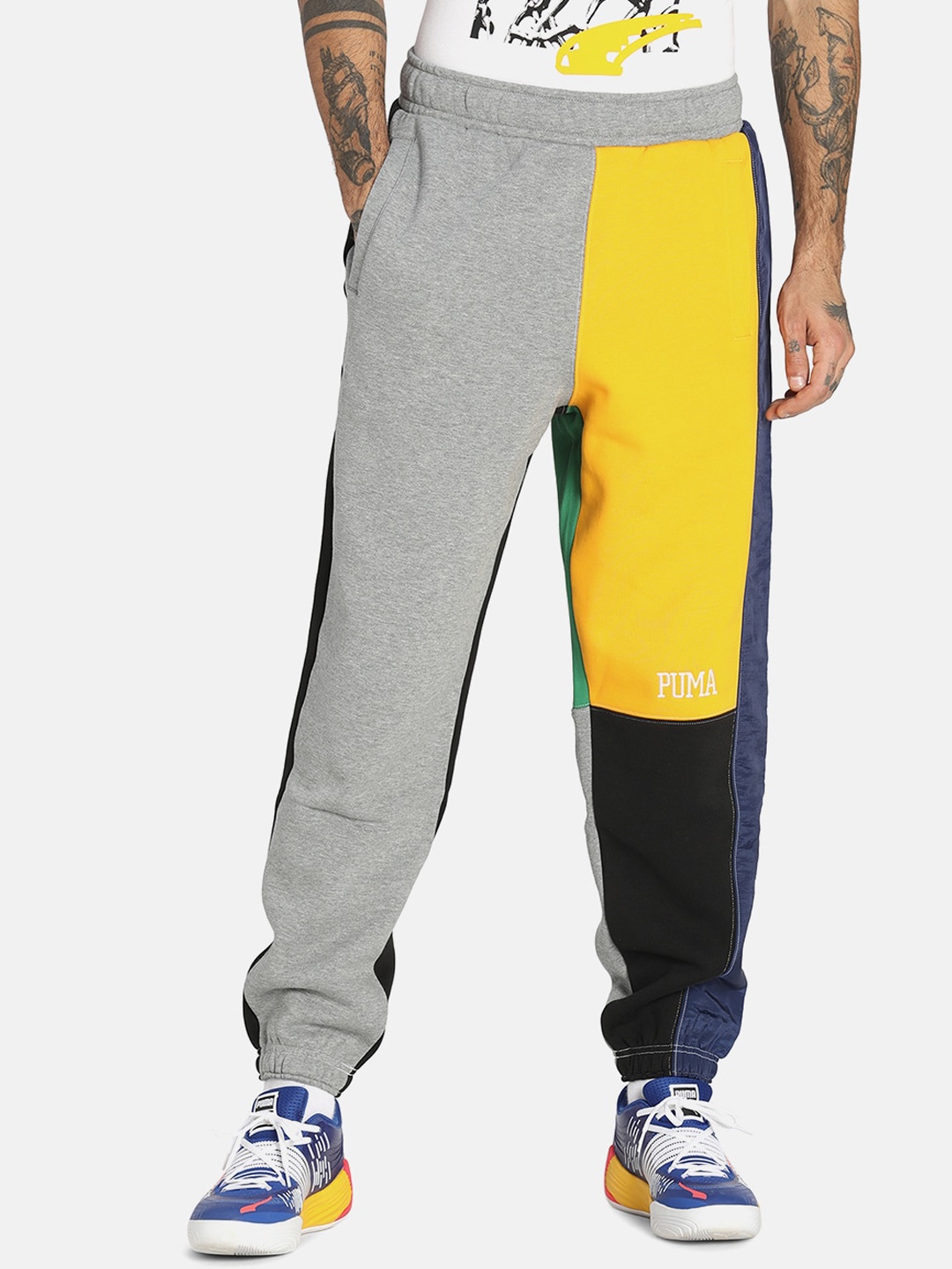 

Puma Men Medium Gray Heather Solid Pure Cotton Straight Fit Joggers, Multi