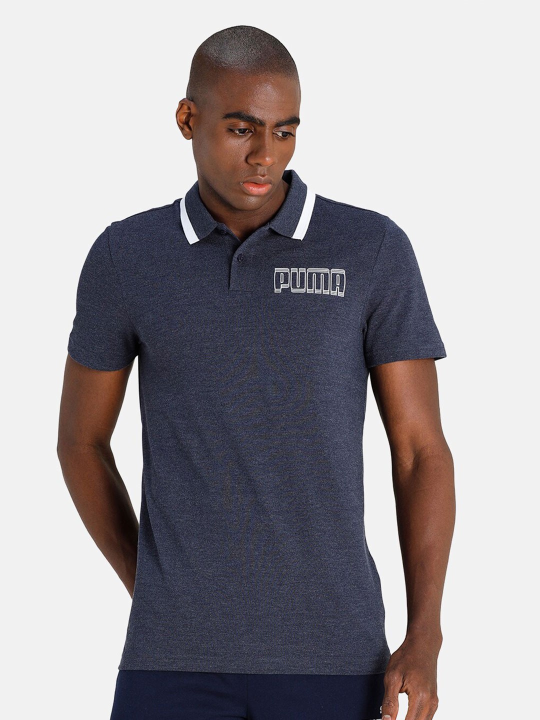 

Puma Men Blue Brand Logo Polo Collar Cotton T-shirt