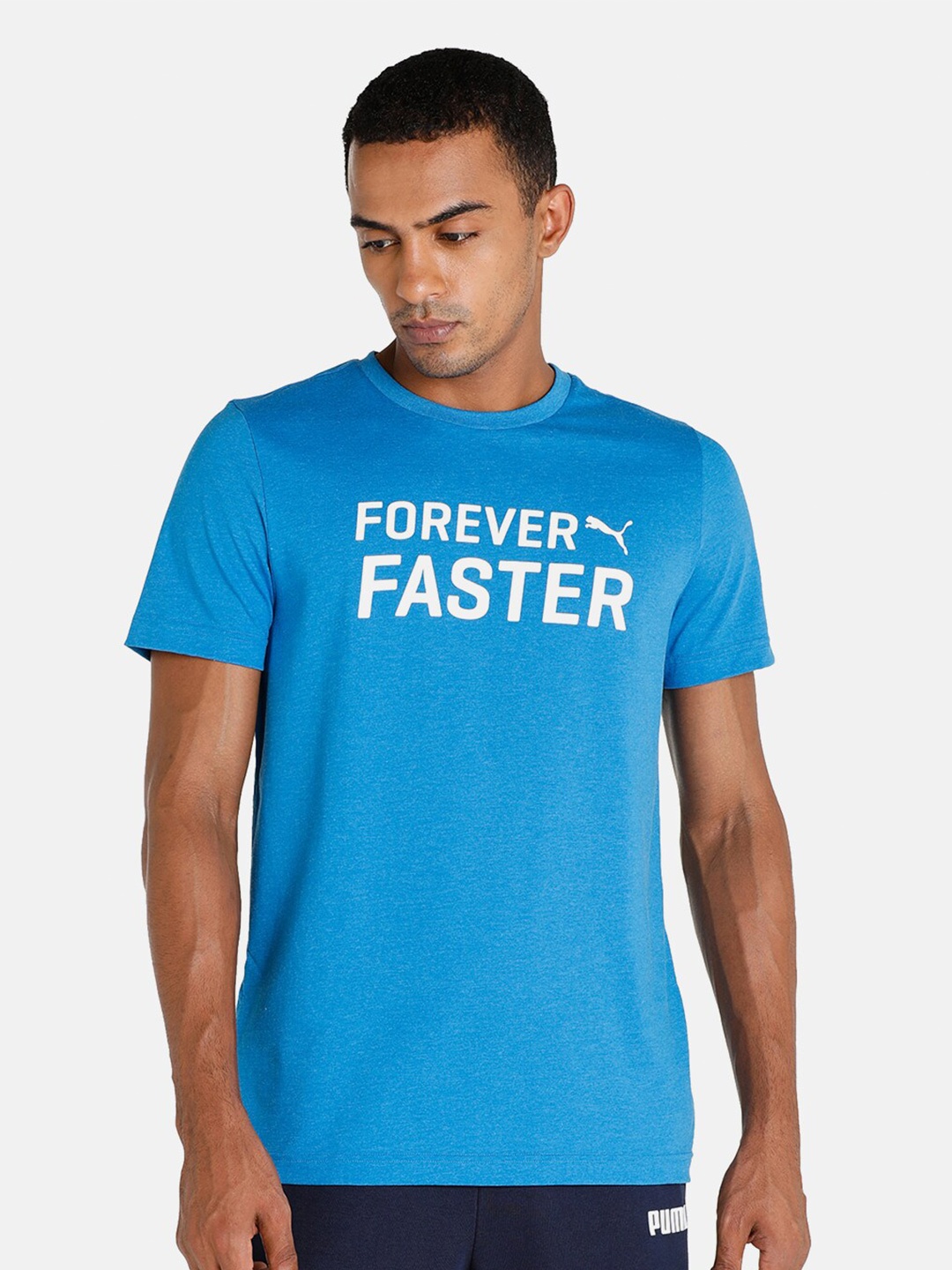 

Puma Men Blue Typography Printed Slim Fit T-shirt