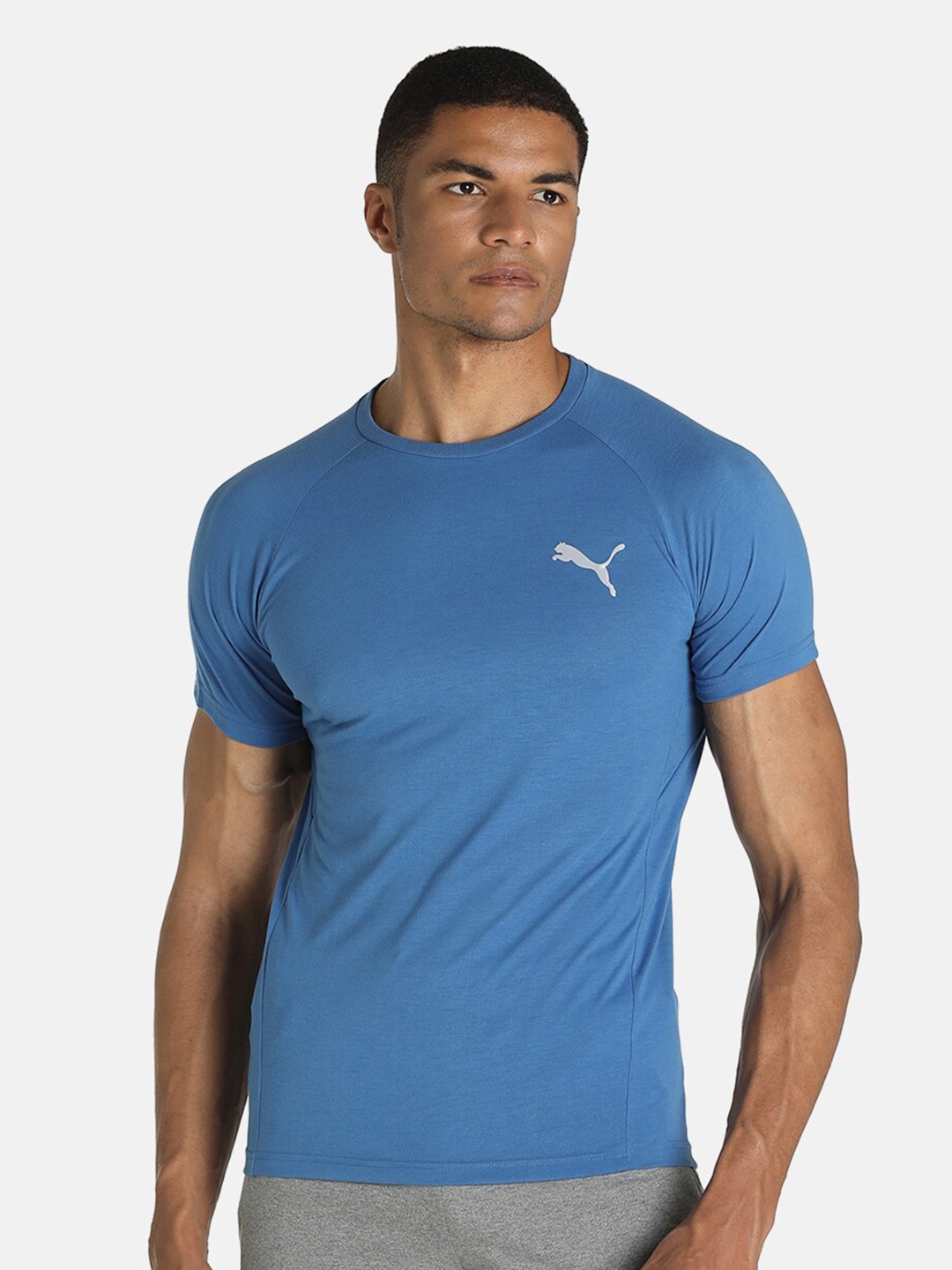 

Puma Men Blue Brand Logo Evostripe Slim Fit T-shirt