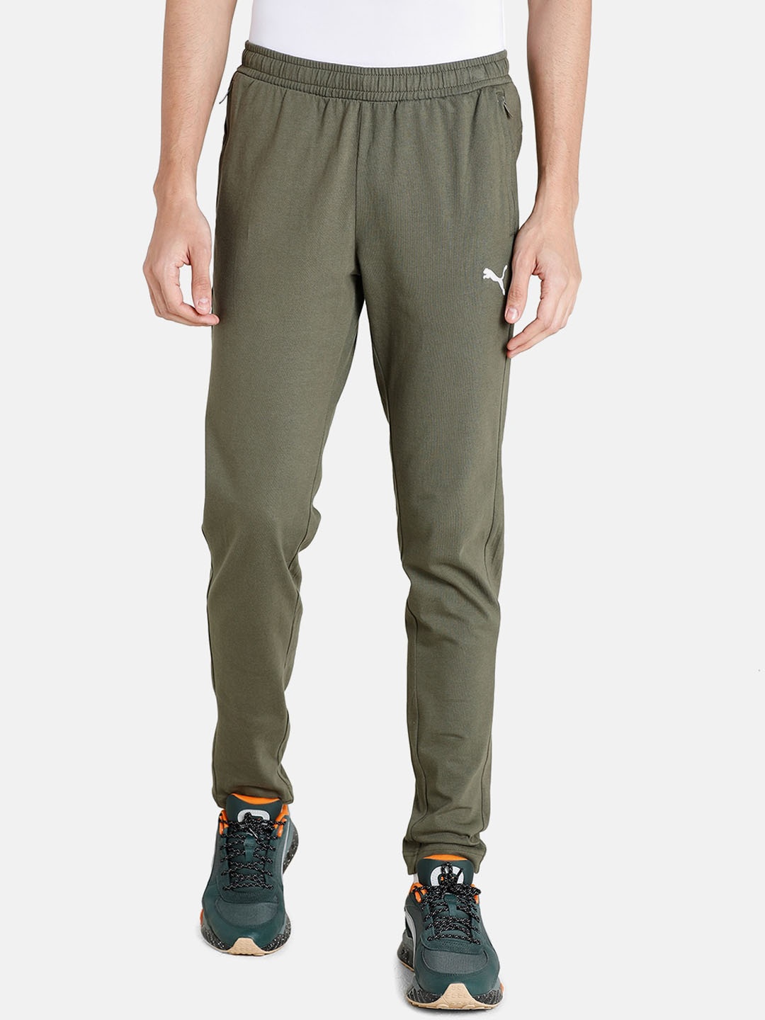 

Puma Men Olive Green Zippered Knitted Track Pants