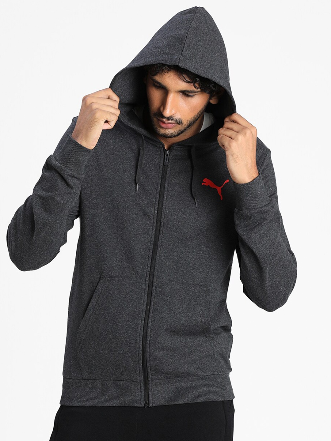 

Puma Men Grey Hooded Cotton Sweatshirt