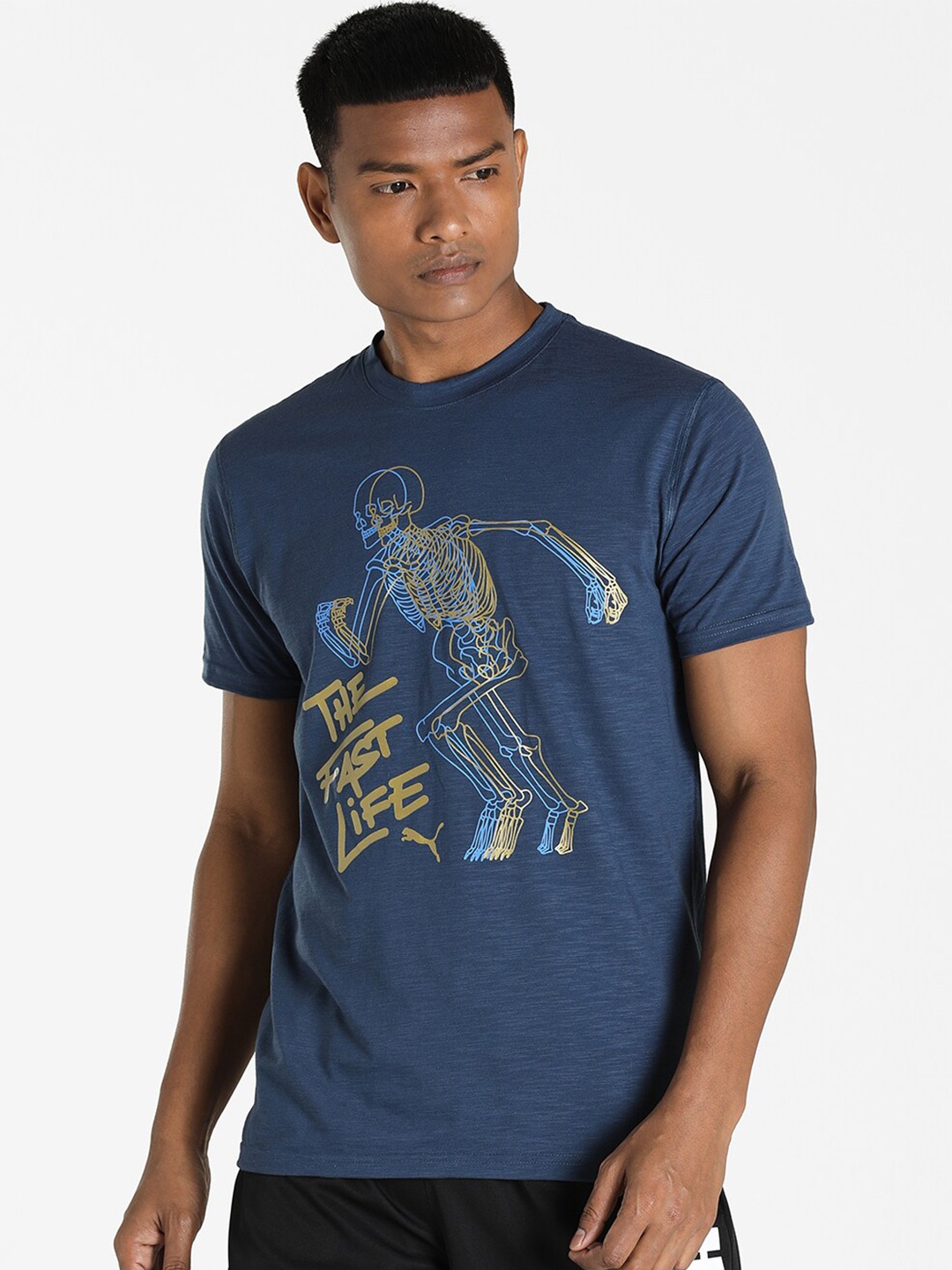 

Puma Men Blue Typography Printed Training or Gym T-shirt