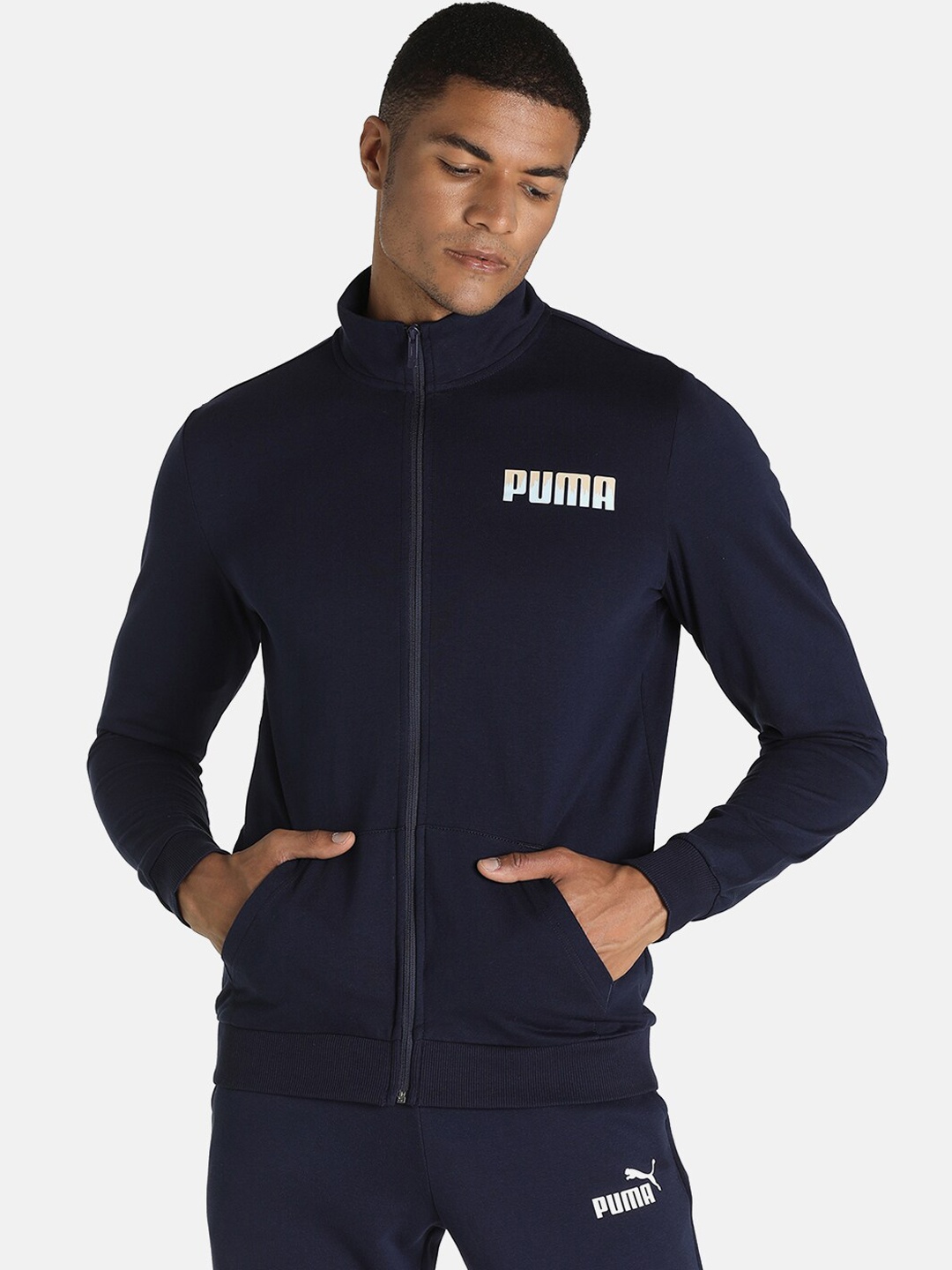 

Puma Men Blue Slim Fit Cotton Sporty Track Jacket