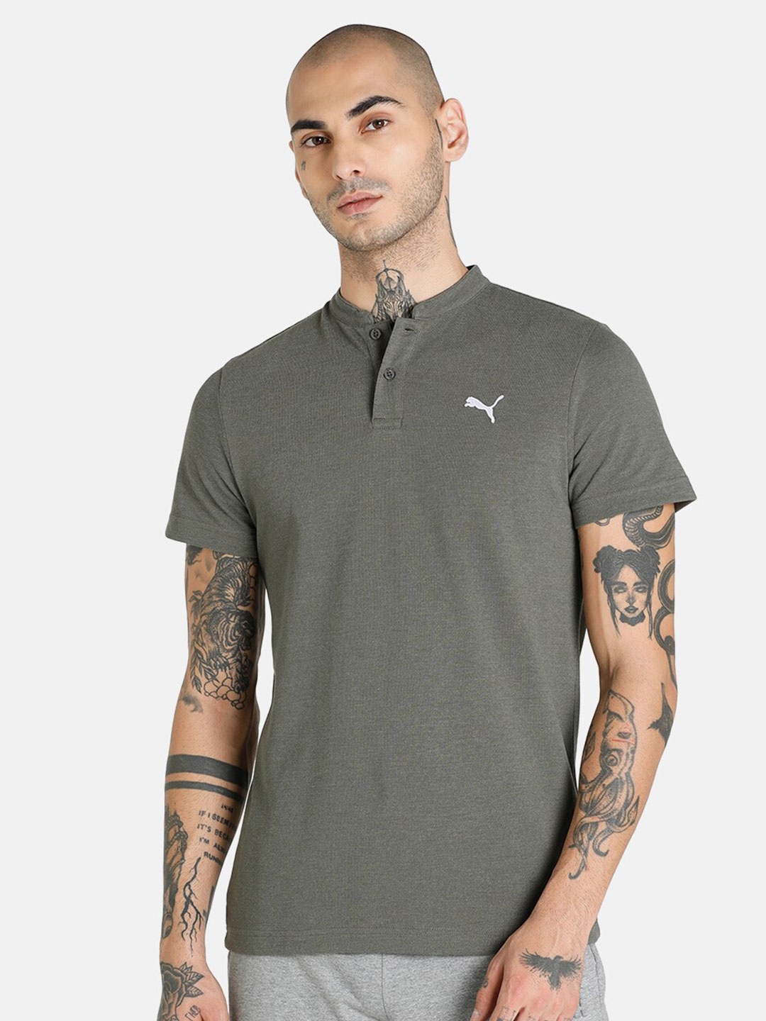 

Puma Men Green Henley Neck T-shirt