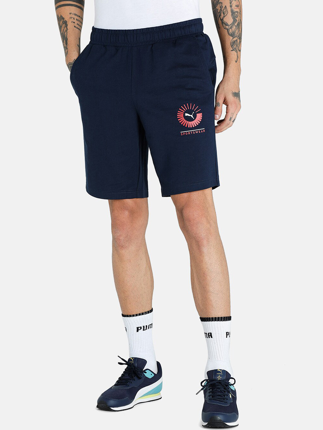 

Puma Men Navy Blue Slim Fit Sports Shorts