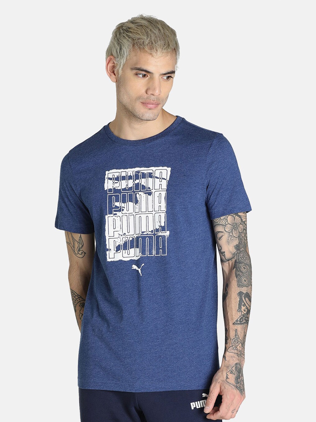 

Puma Men Blue Typography Printed Slim Fit Cotton T-shirt