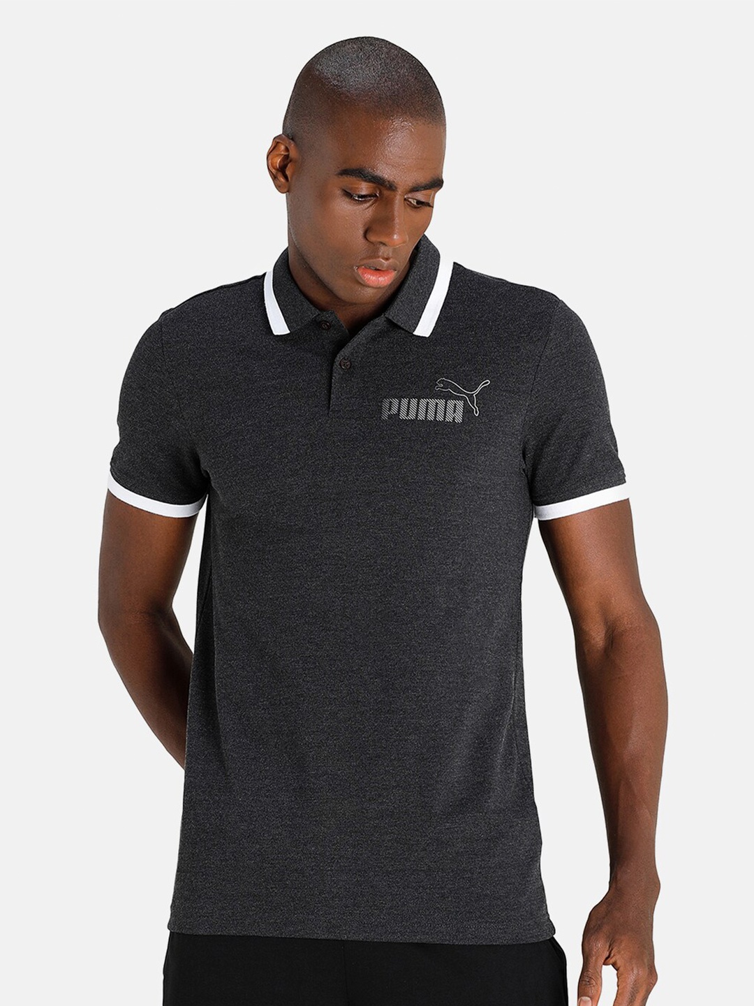 

Puma Men Grey Polo Collar Slim Fit T-shirt