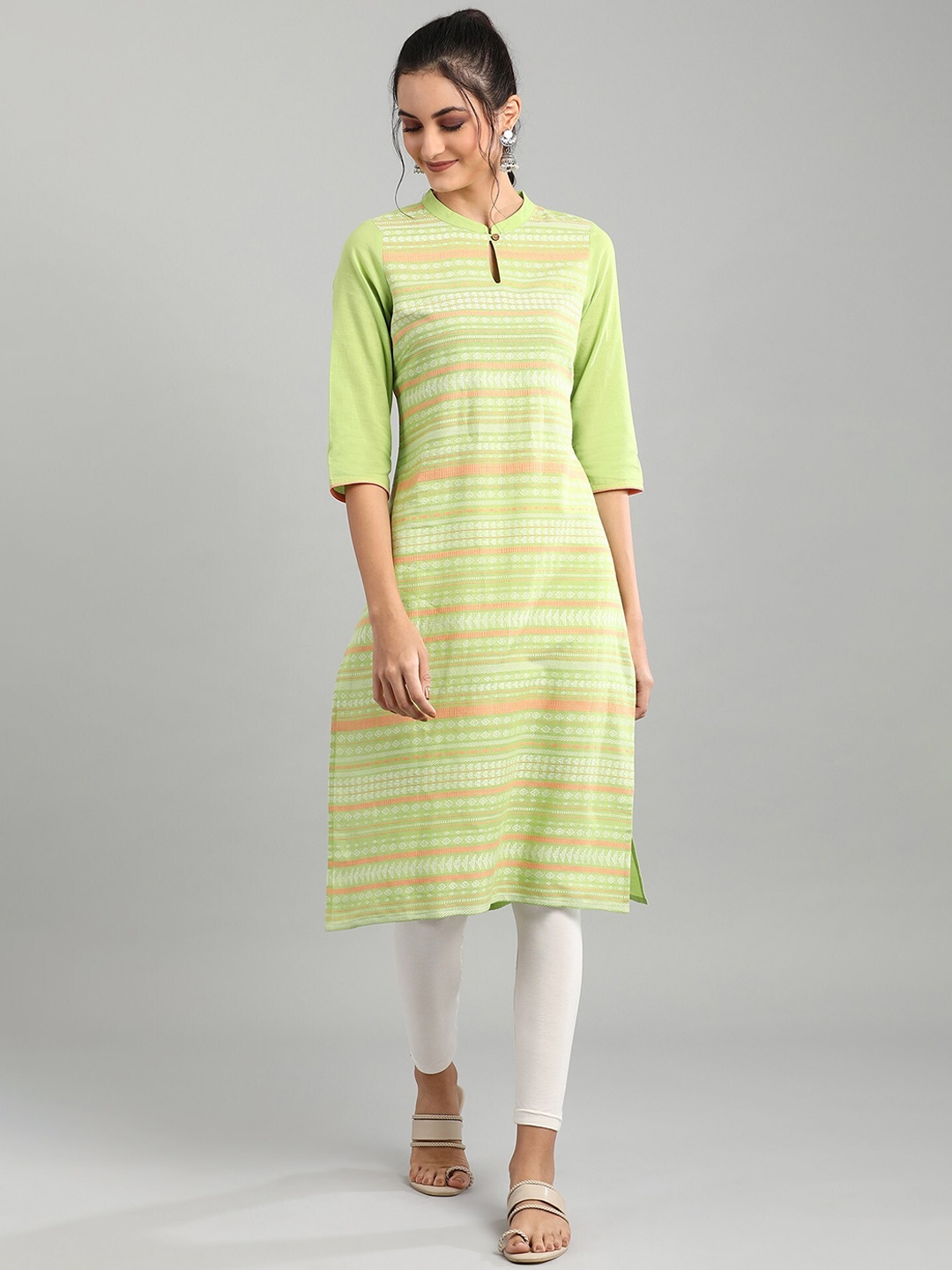 

AURELIA Women Green Striped Kurta