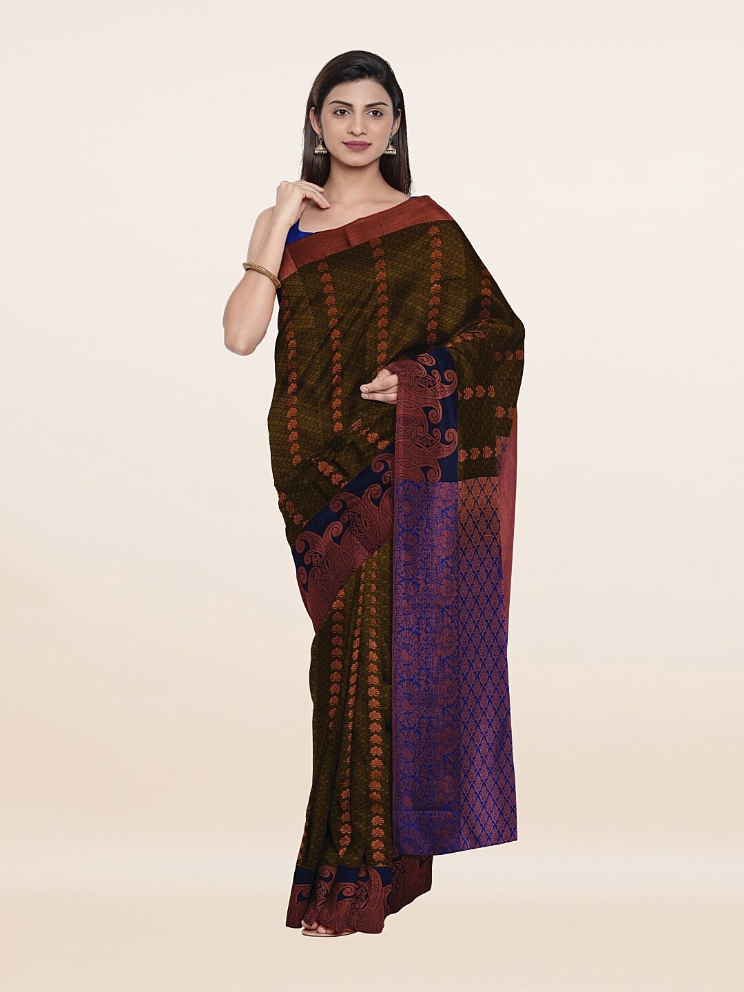 

Pothys Brown & Blue Woven Design Zari Pure Silk Saree