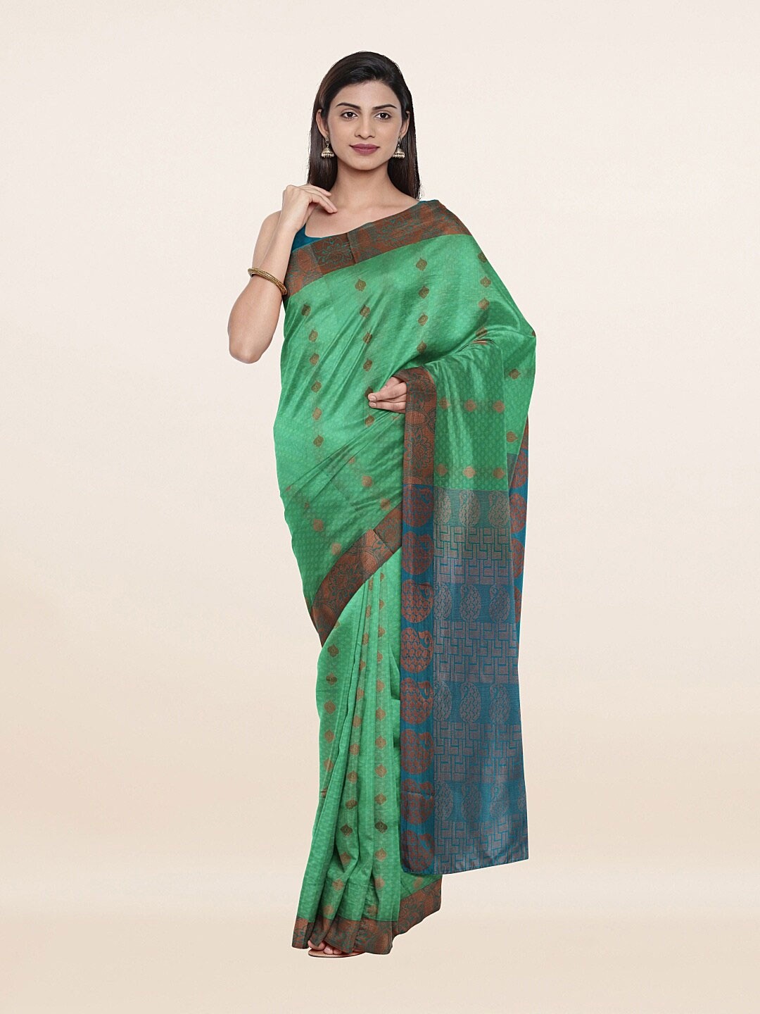

Pothys Green & Blue Woven Design Pure Silk Saree