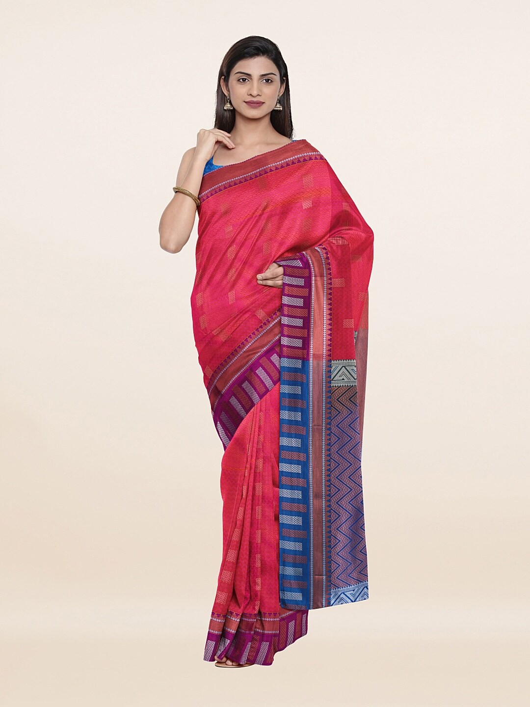 

Pothys Pink & Silver-Toned Ethnic Motifs Zari Pure Silk Saree
