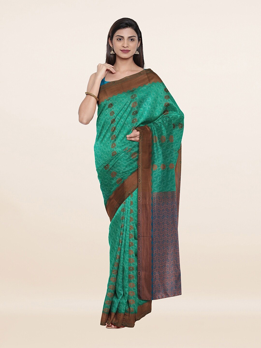 

Pothys Women Green & Navy Blue Pure Silk Saree