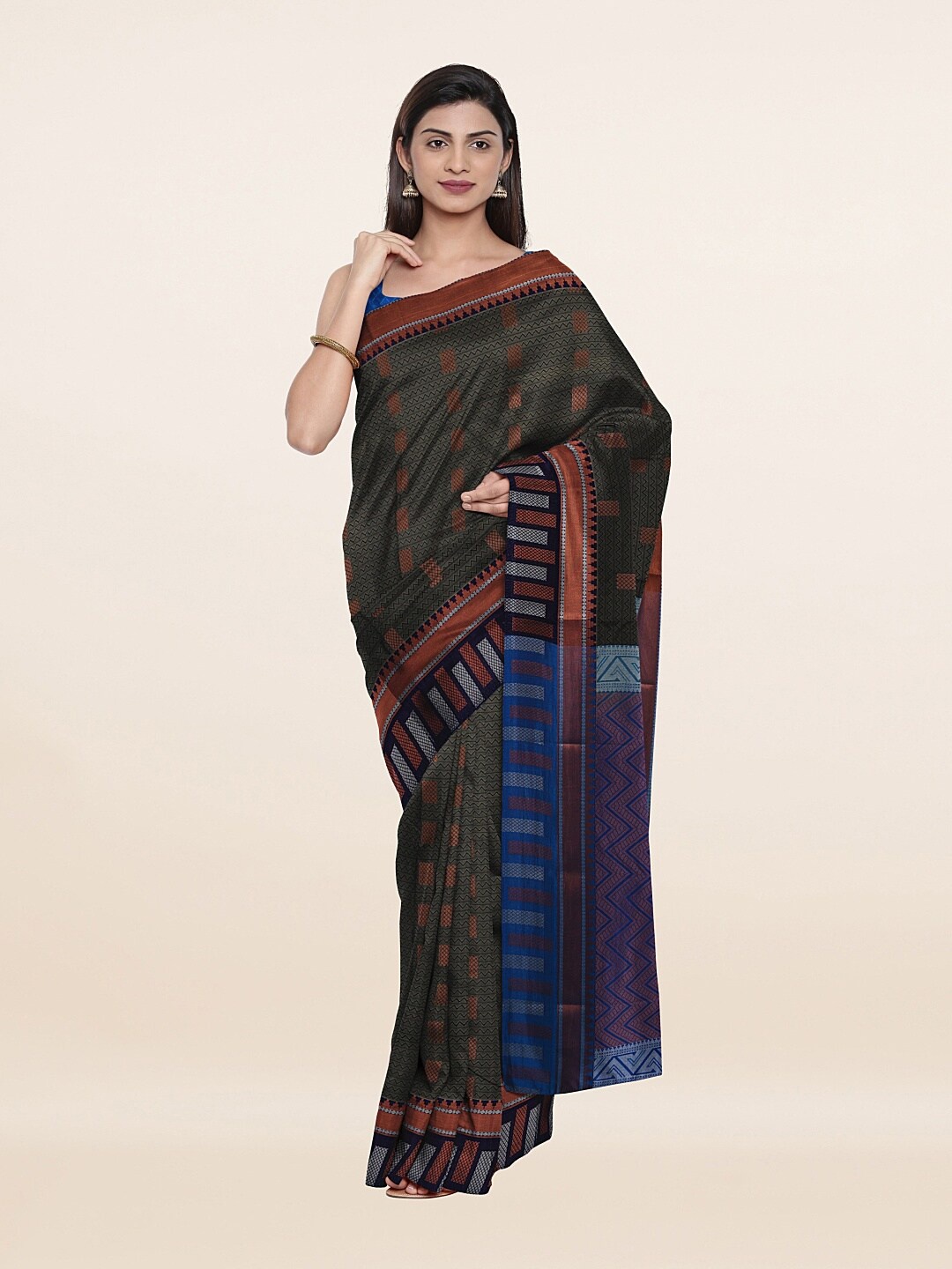 

Pothys Grey & Blue Woven Design Zari Pure Silk Saree