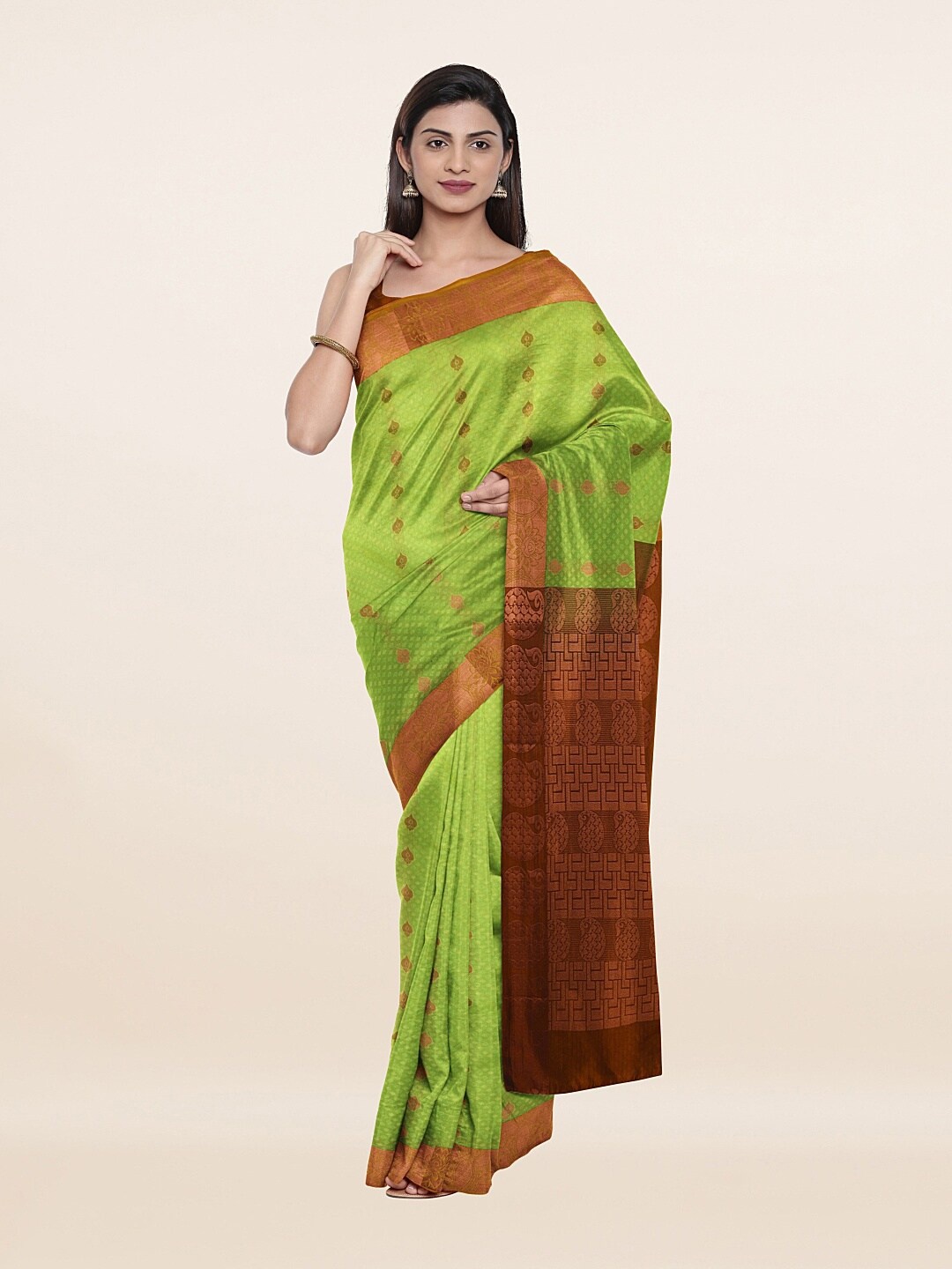 

Pothys Green & Maroon Ethnic Motifs Zari Pure Silk Saree