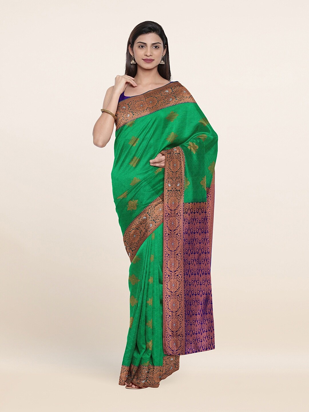

Pothys Green & Purple Woven Design Zari Pure Silk Saree