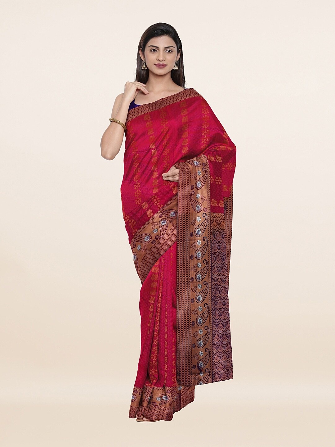 

Pothys Women fuchsia Pink pure silk Copper Zari Saree