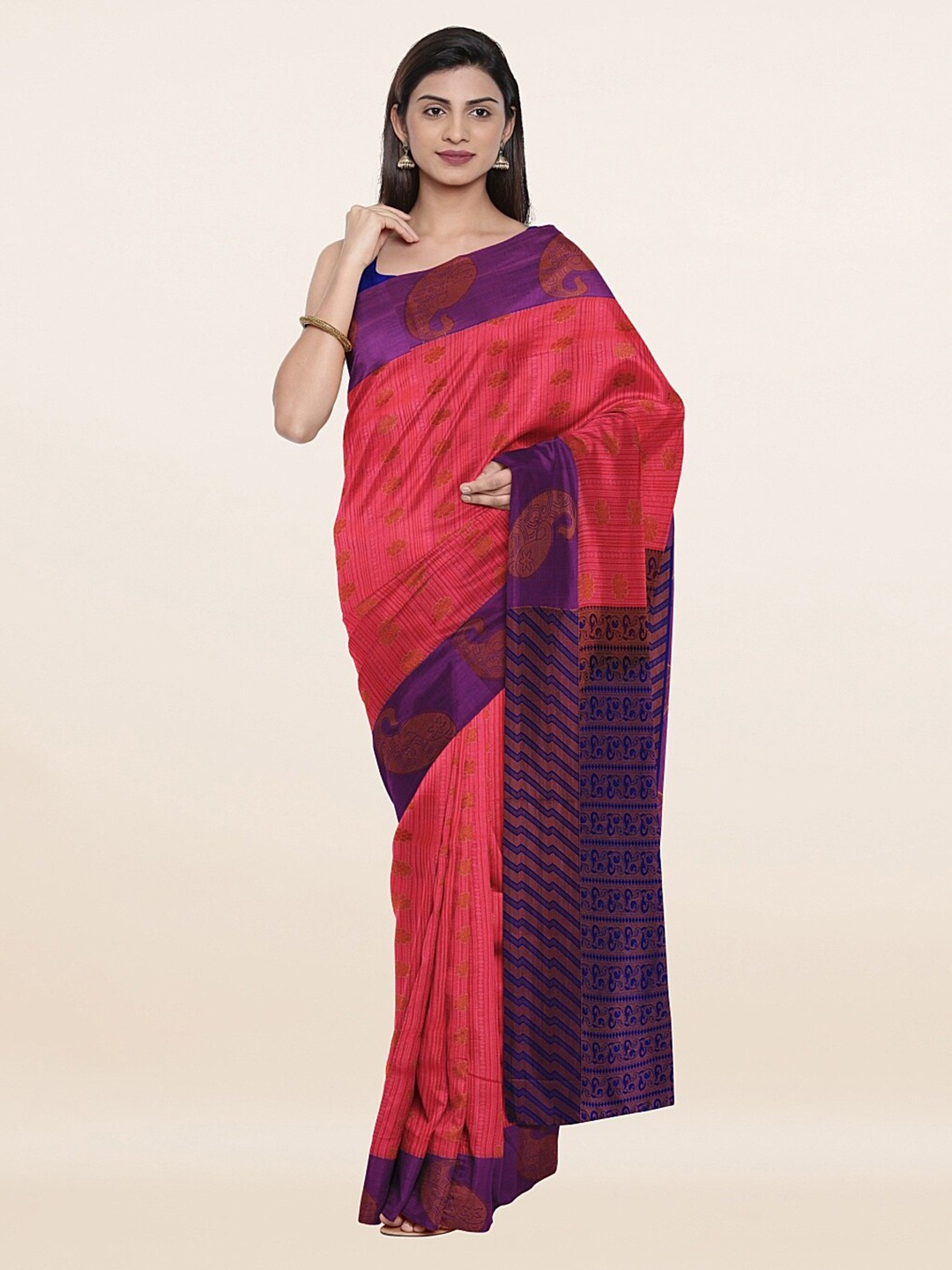 

Pothys Pink & Purple Ethnic Motifs Woven Design Pure Silk Saree