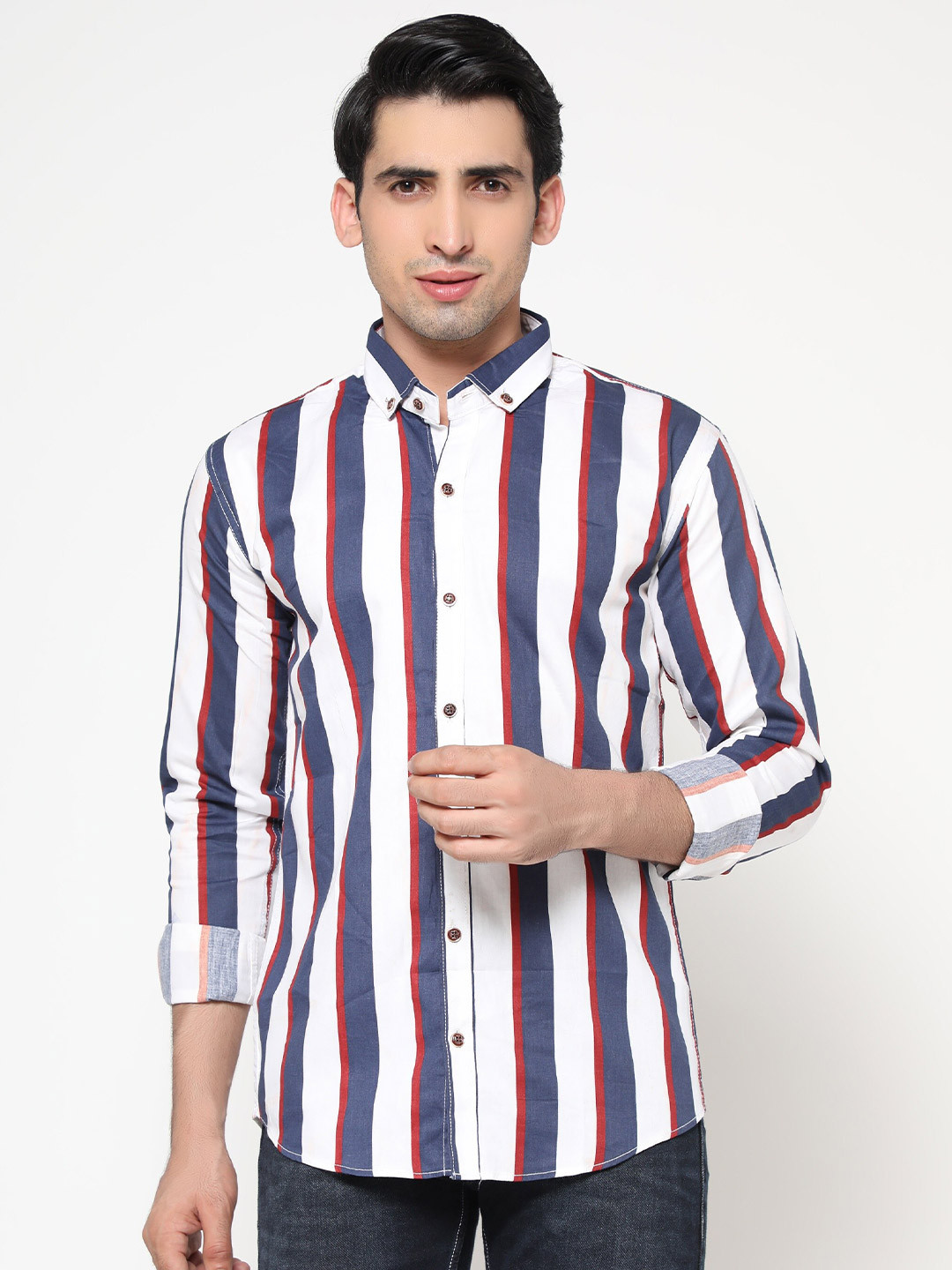 

INLERA Men Blue & White Comfort Striped Casual Shirt