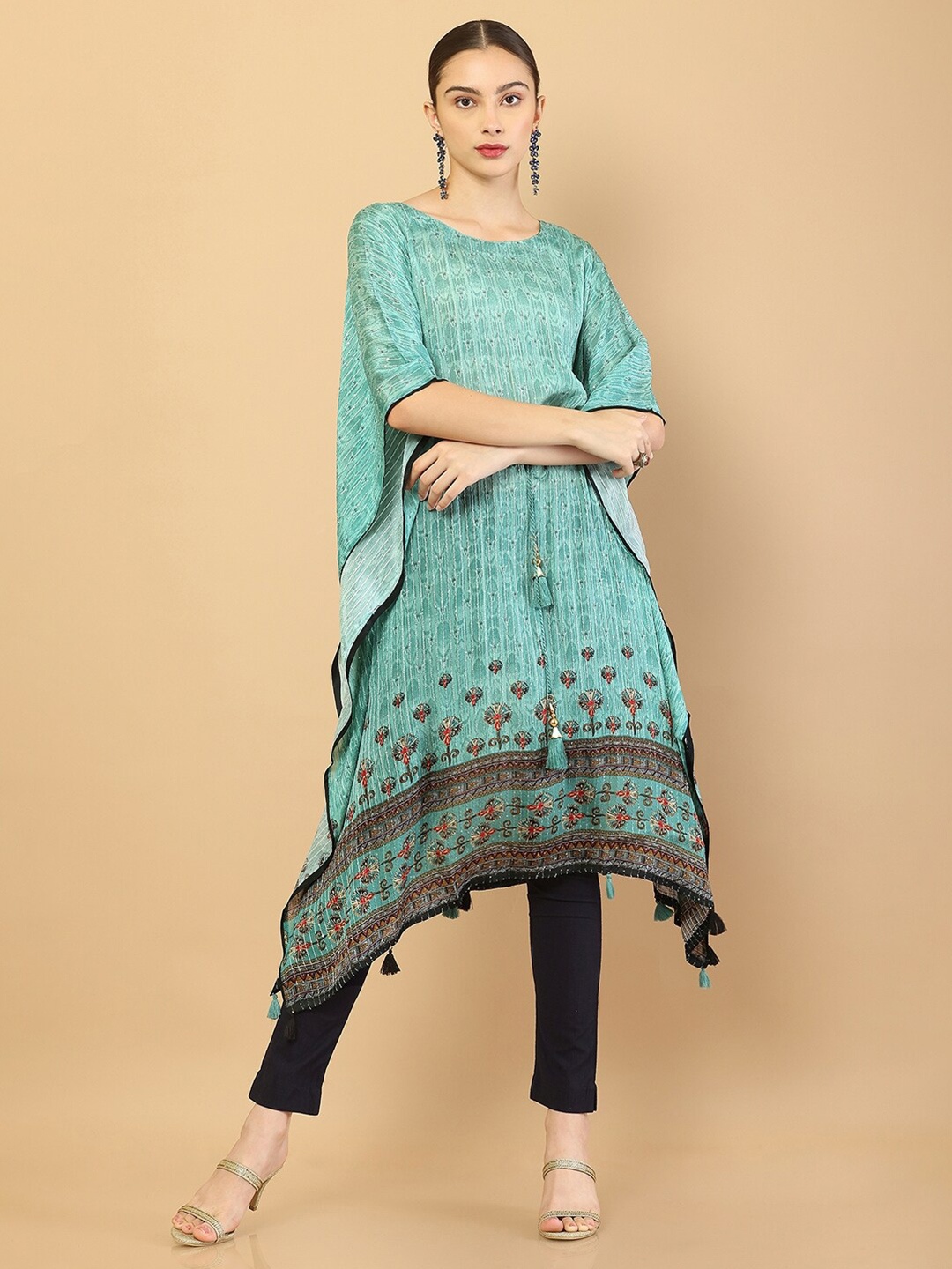 

Soch Abstract Printed Extended Sleeves Embroidered Kaftan Kurta, Blue