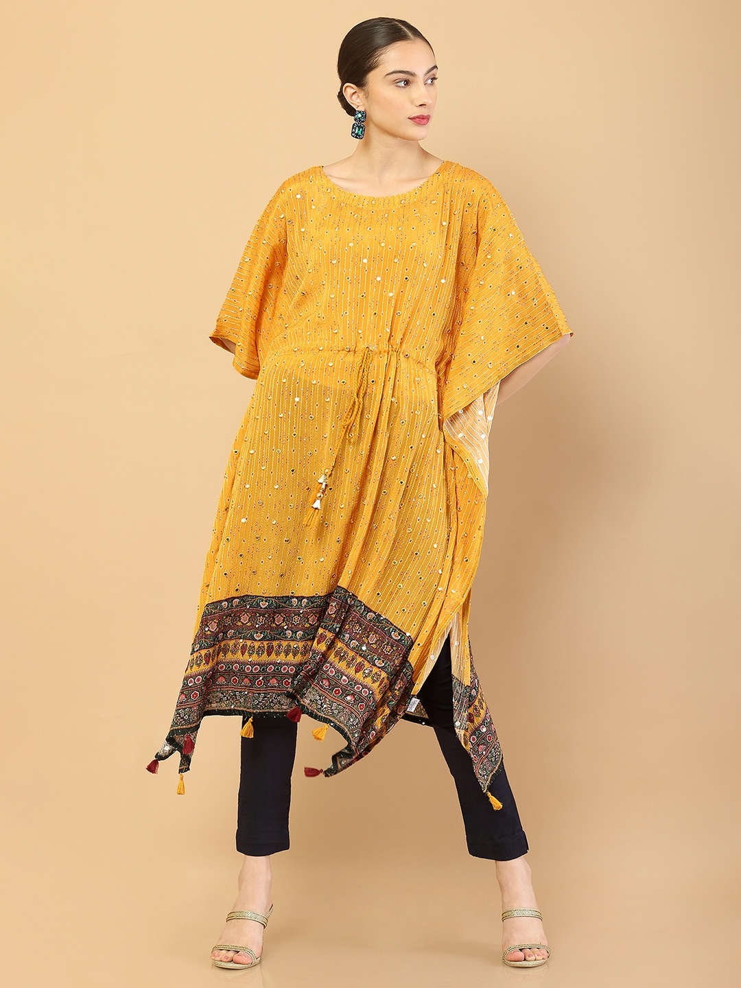 

Soch Women Mustard Yellow Floral Printed Kaftan Kurta