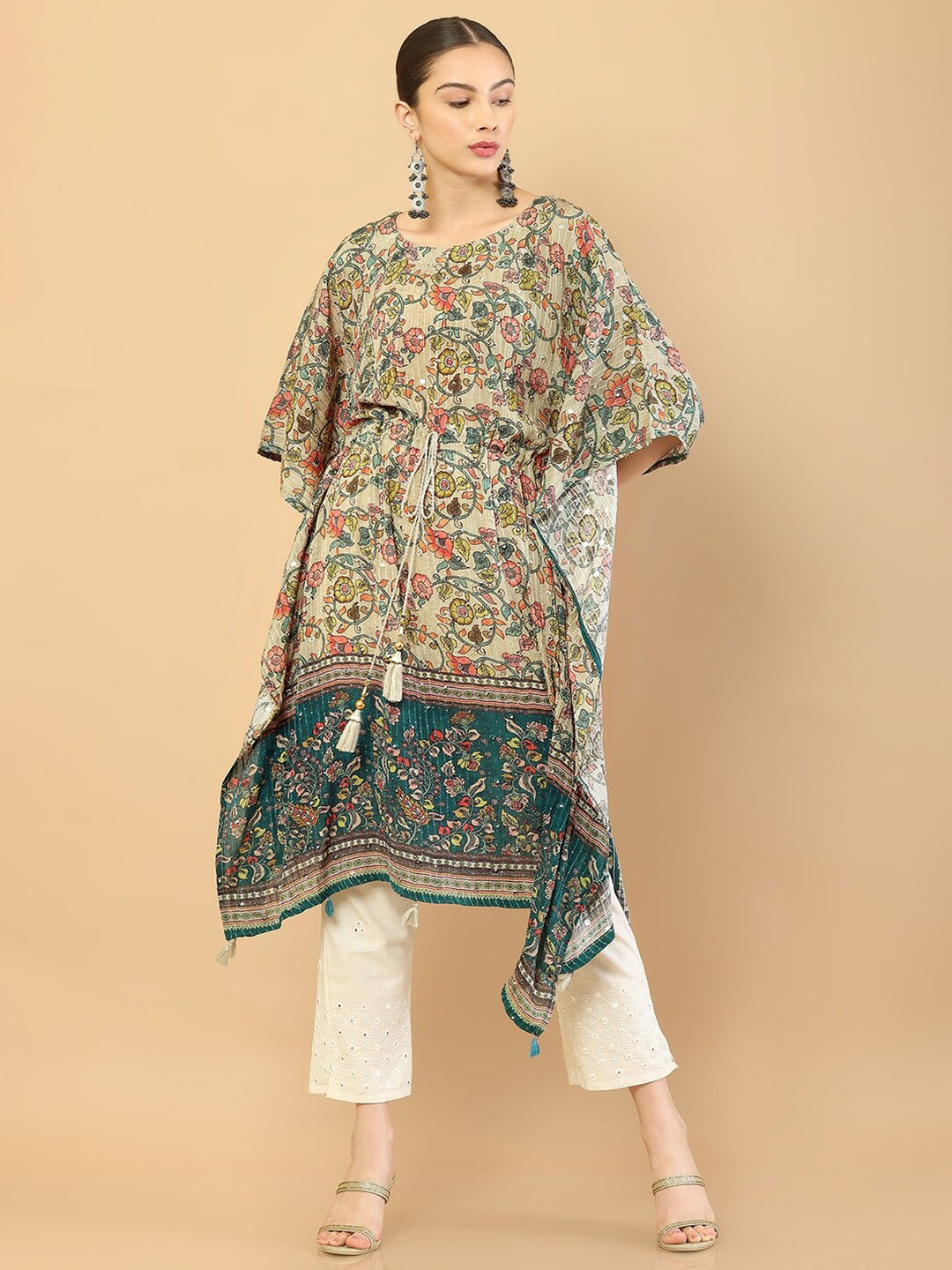 

Soch Women Green Floral Printed Kaftan Kurta