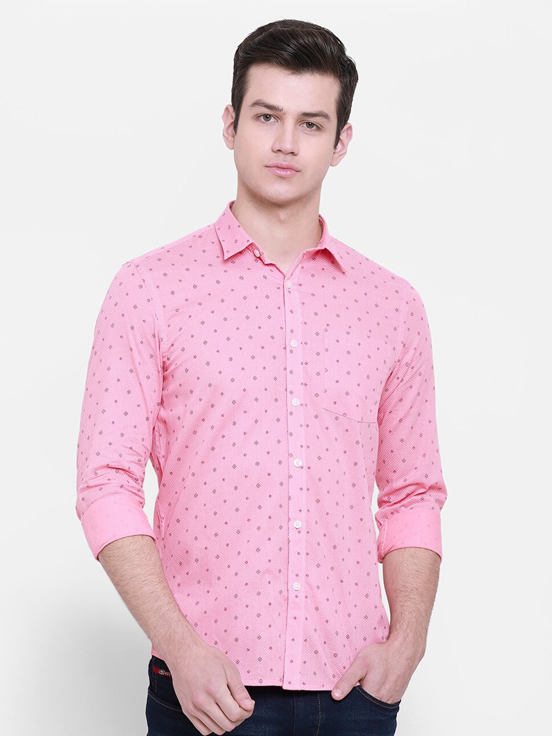 

cape canary Men Pink Regular Fit Printed Cotton Casual Shirt