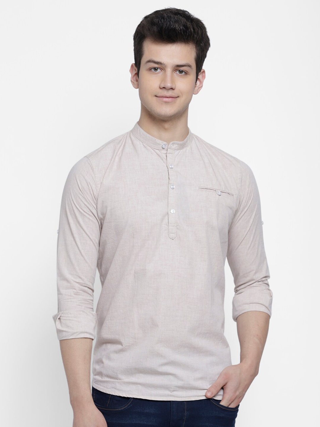 

cape canary Men Cream-Coloured Regular Fit Solid Cotton Casual Shirt
