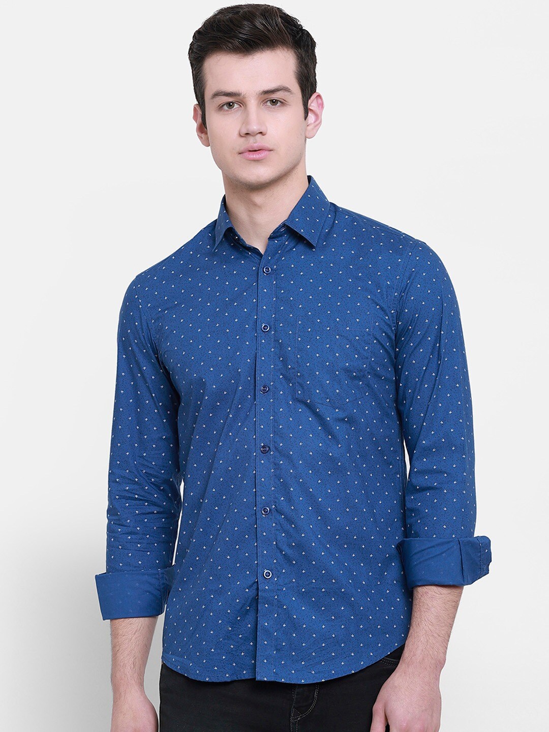 

cape canary Men Blue Regular Fit Printed Cotton Casual Shirt