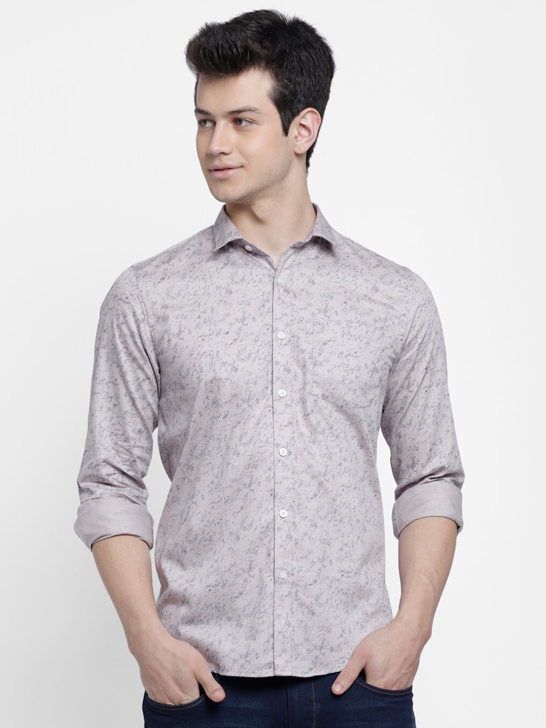 

cape canary Men Grey Floral Printed Regular Fit Casual Shirt