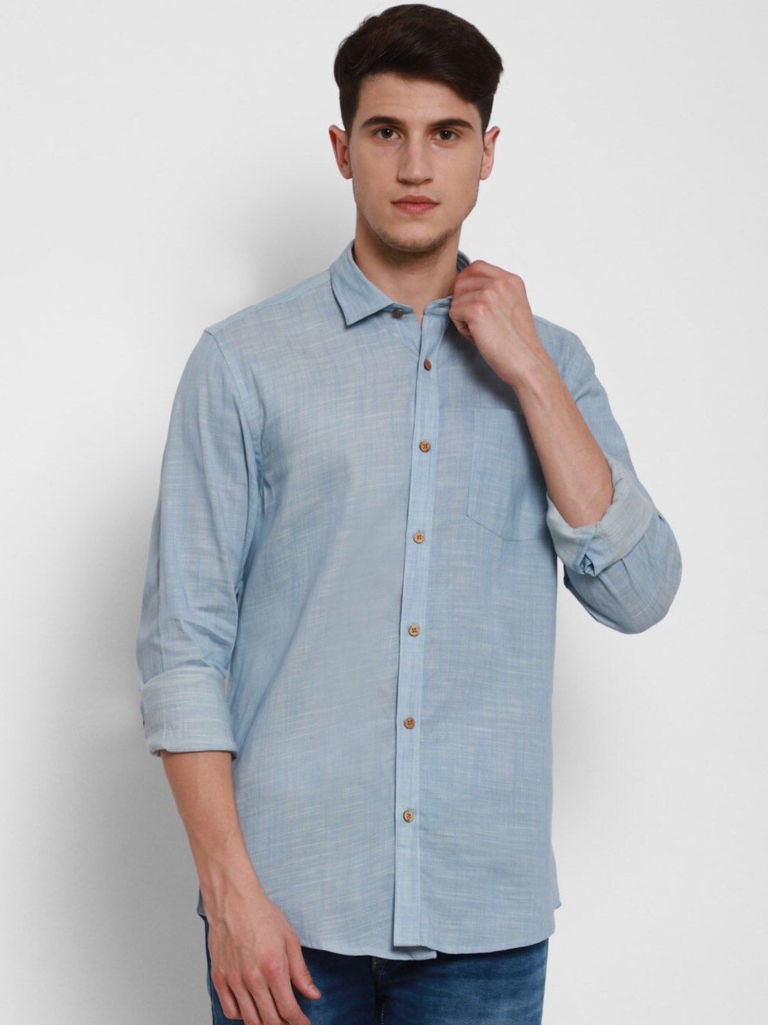 

cape canary Men Blue Regular Fit Cotton Casual Shirt