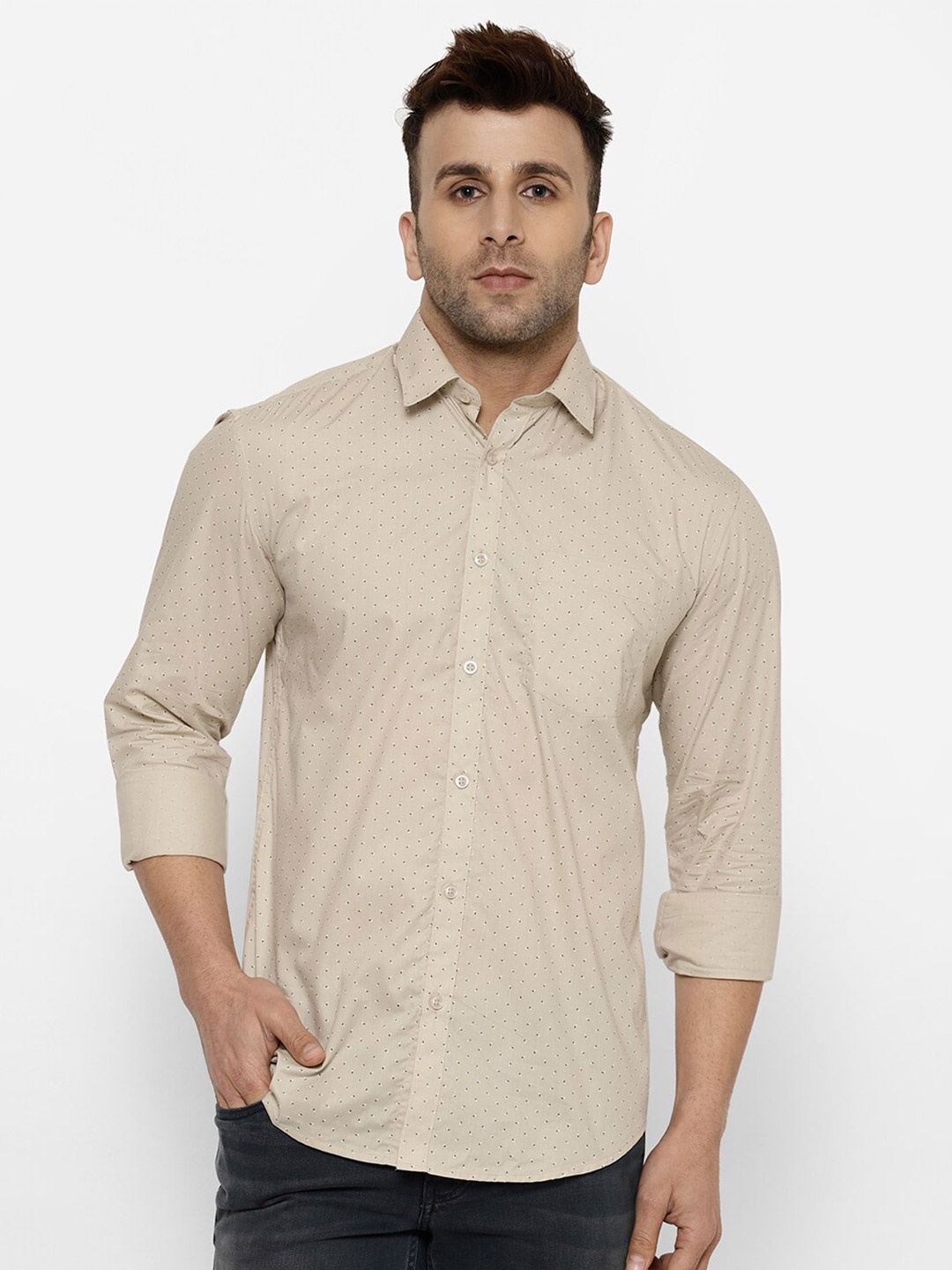 

cape canary Men Beige Printed Casual Shirt