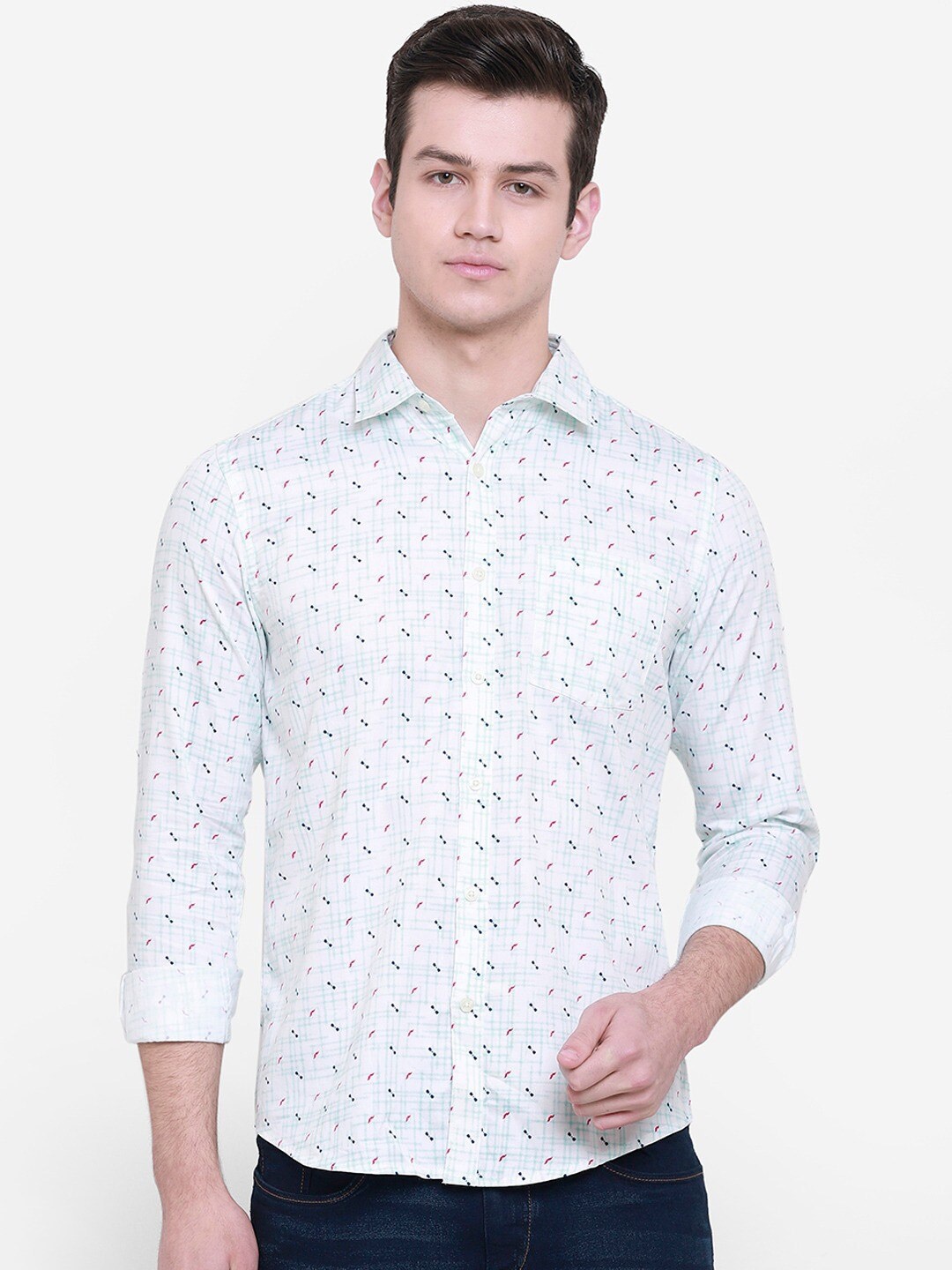 

cape canary Men White Printed Cotton Casual Shirt