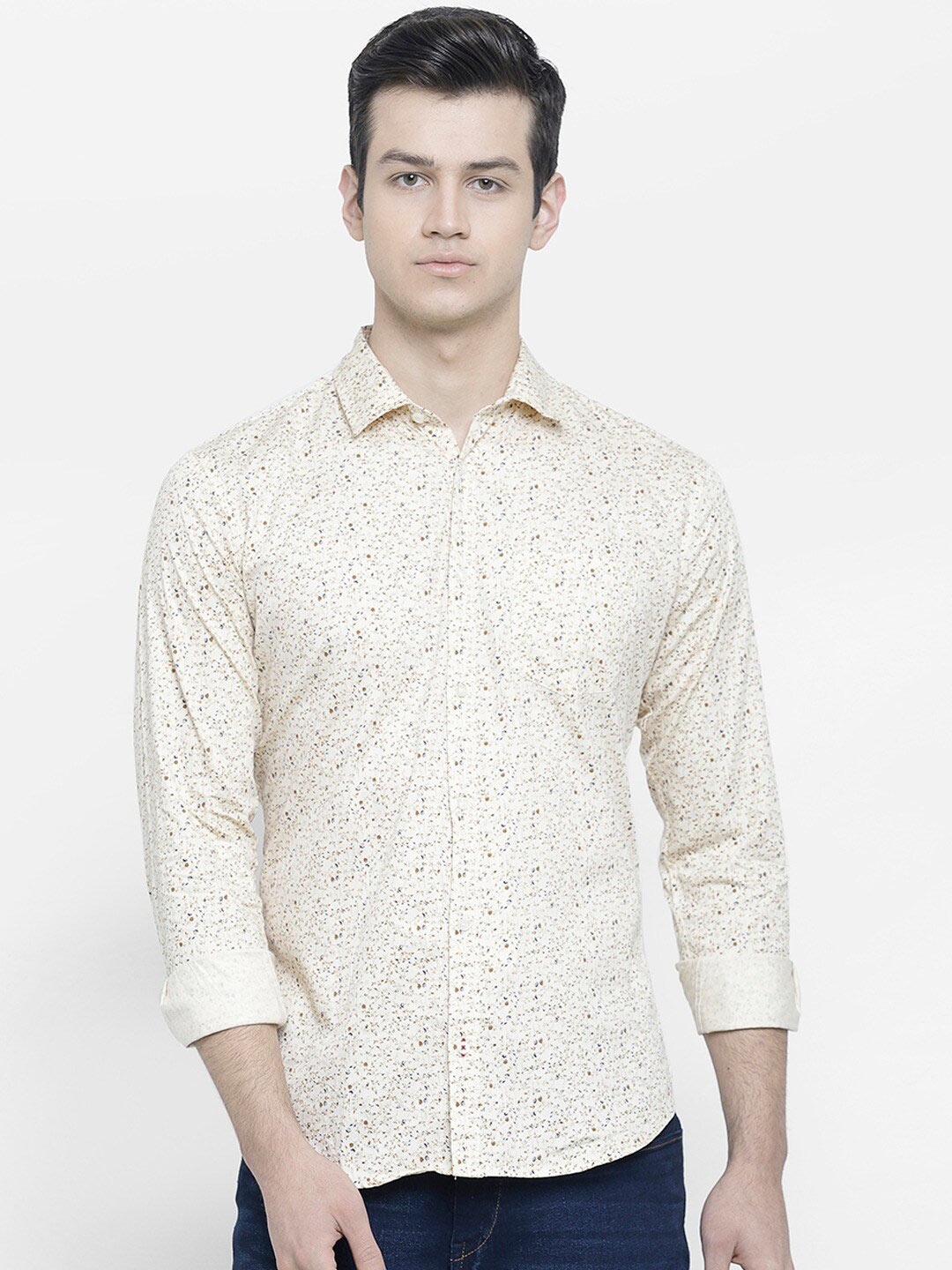 

cape canary Men Cream-Coloured Printed Casual Shirt