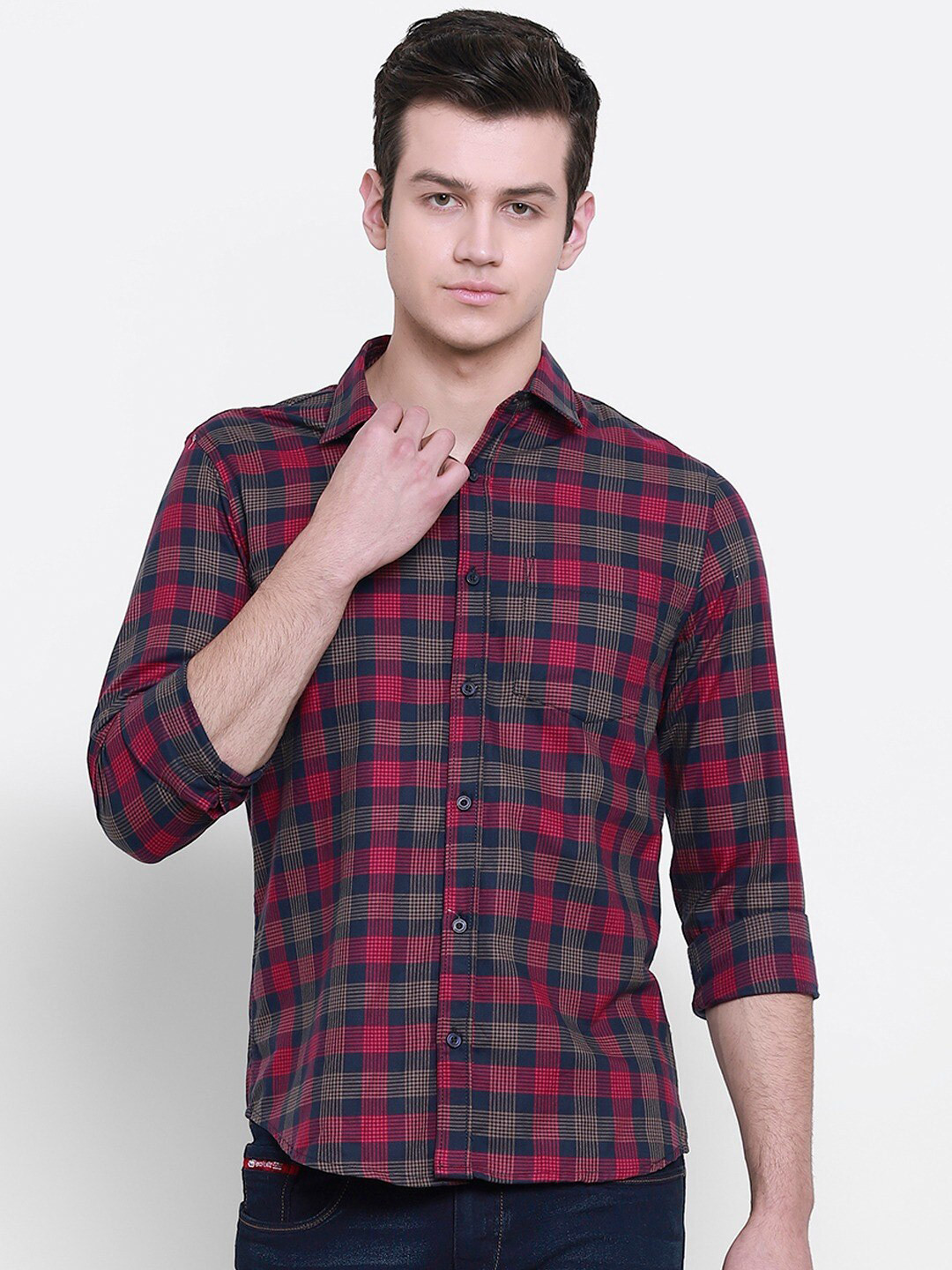 

Cape Canary Men Red Tartan Checked Casual Shirt
