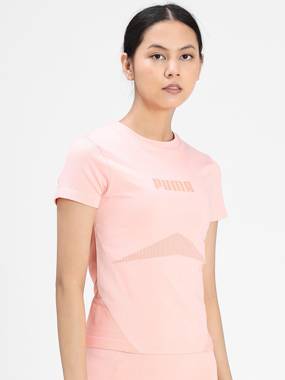 

Puma Women Pink Brand Logo Printed Slim Fit T-shirt