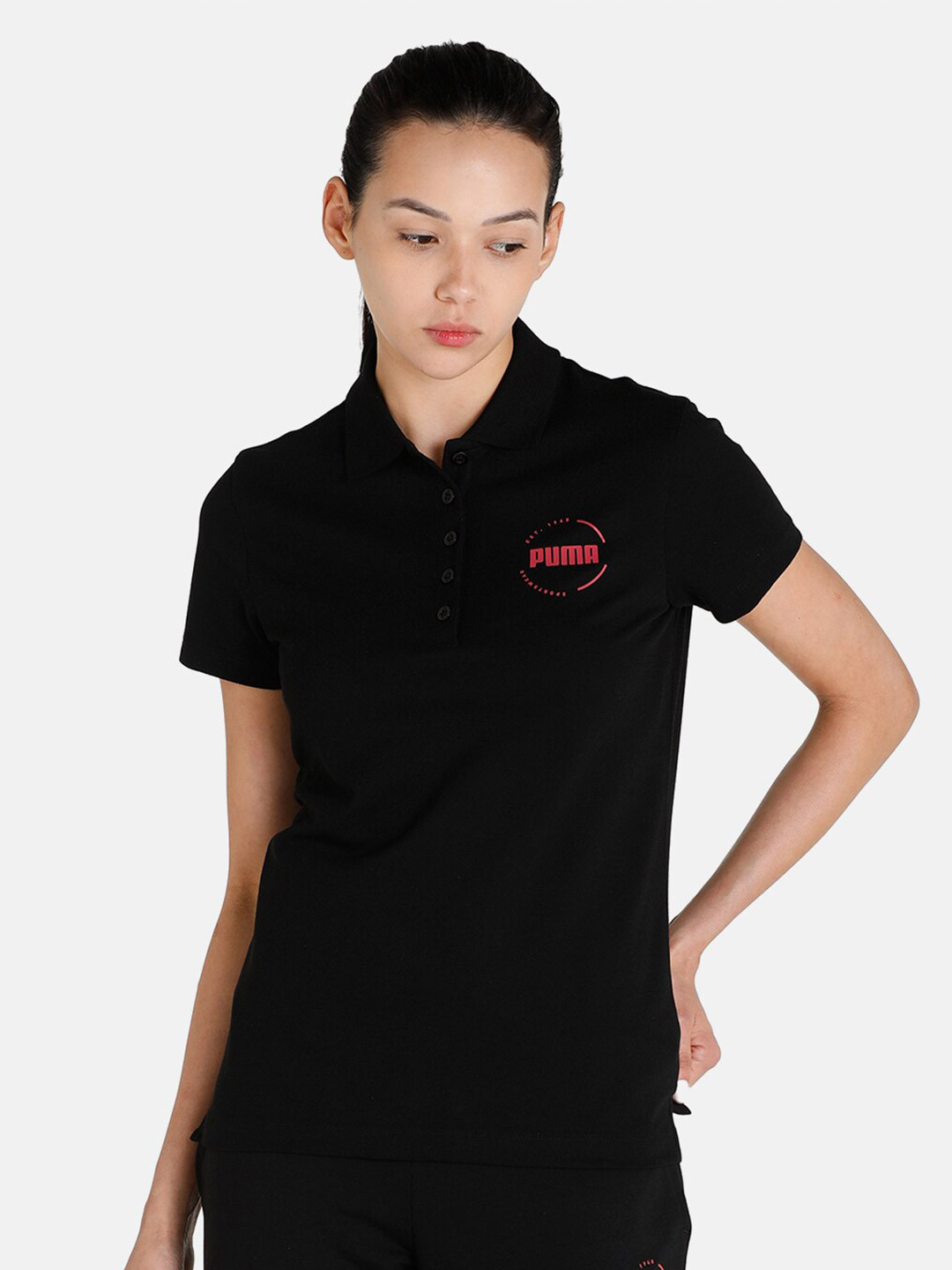 

Puma Women Regular Fit Polo Collar T-shirt, Black