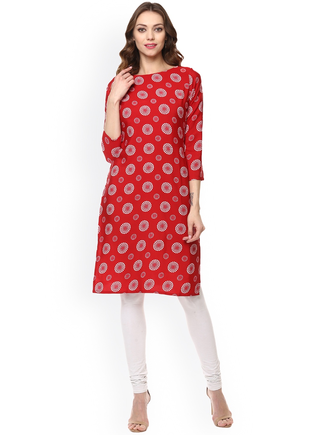 

Ives Women Red Printed Straight Kurta