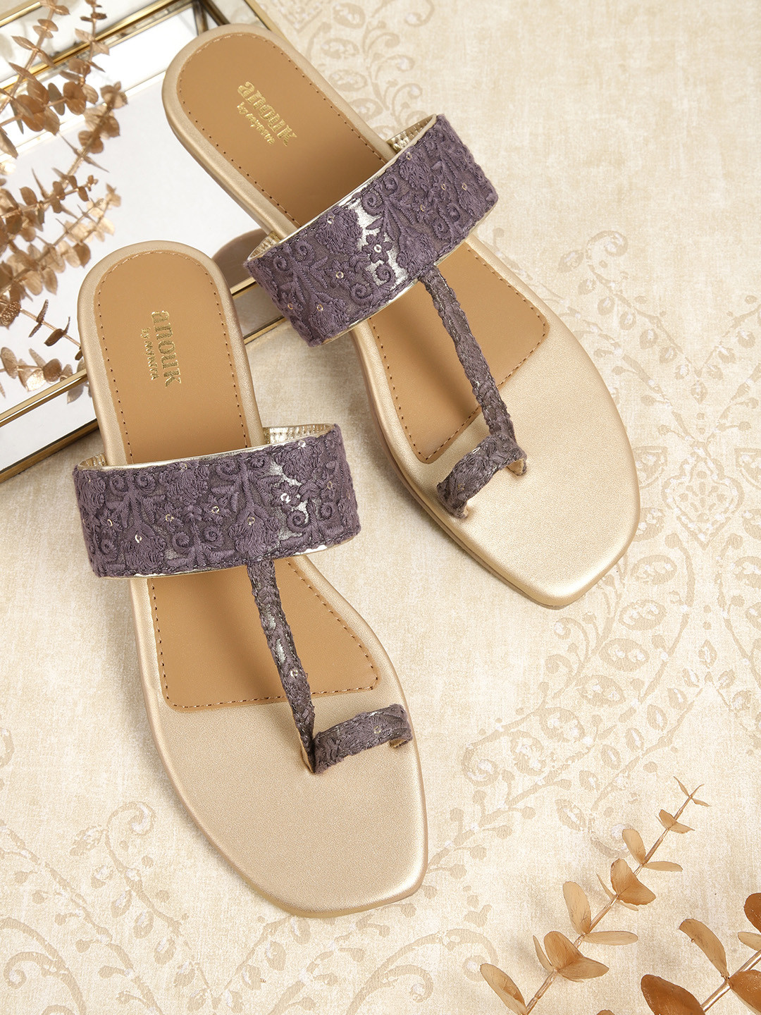 

Anouk Women Woven Design One Toe Flats, Purple