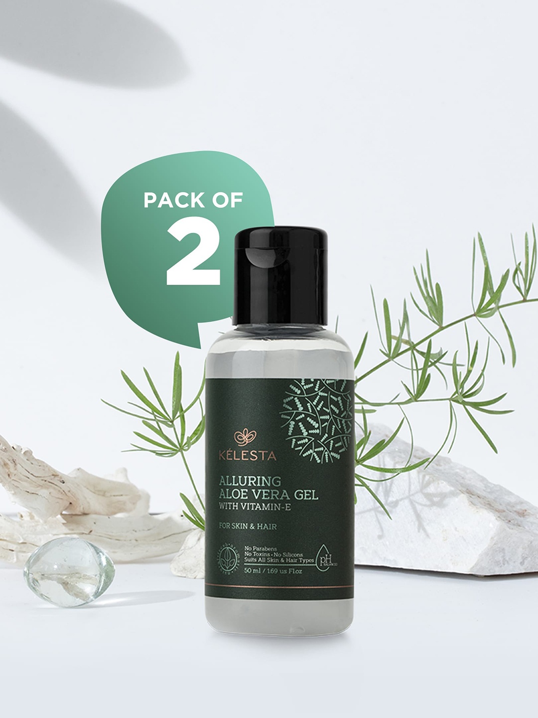 

KELESTA Set of 2 Alluring Aloe Vera Gel with Vitamin E for Skin & Hair - 50ml, Green