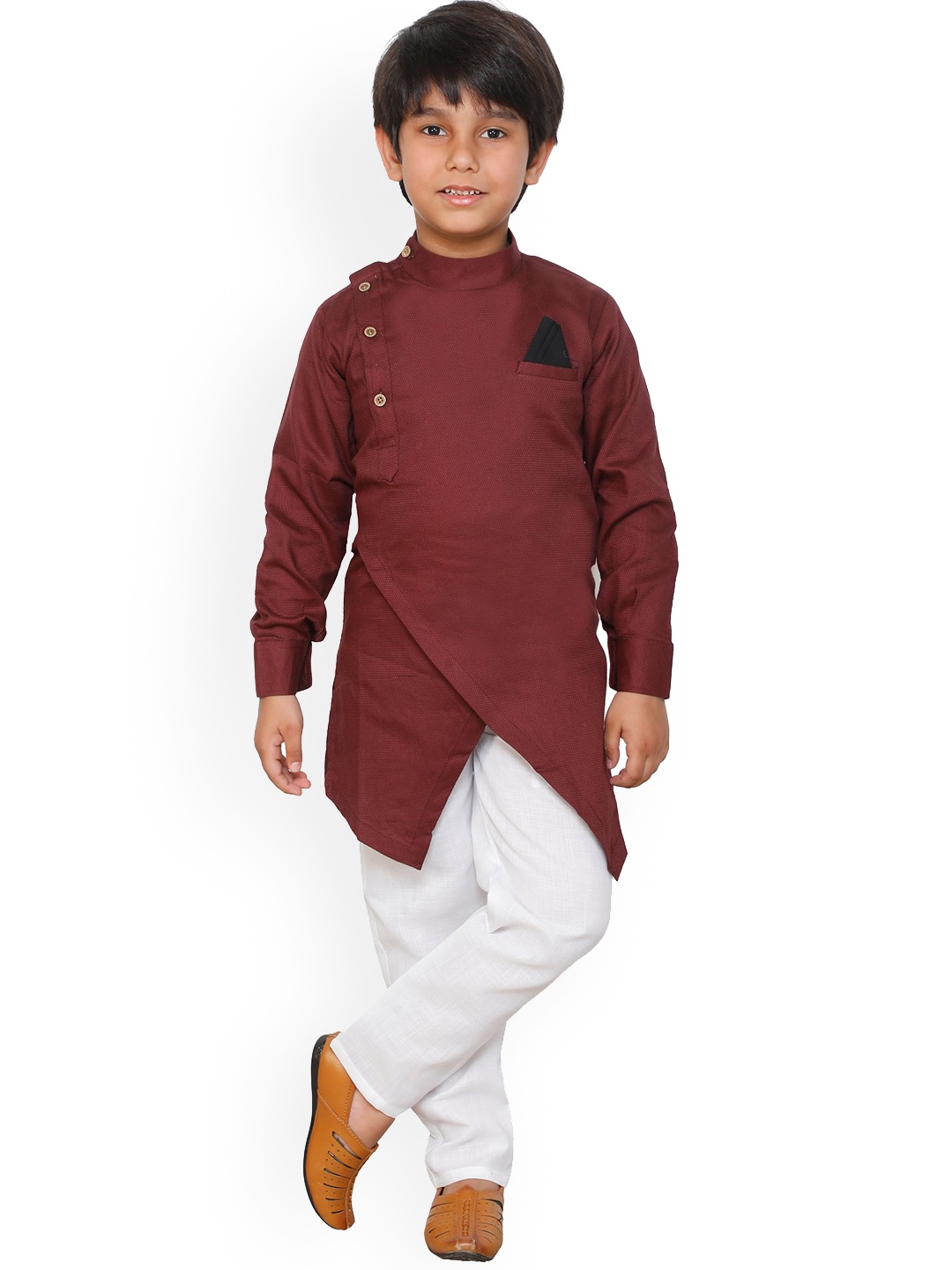 

DKGF FASHION Boys Maroon & White Angrakha Kurta with Pyjamas